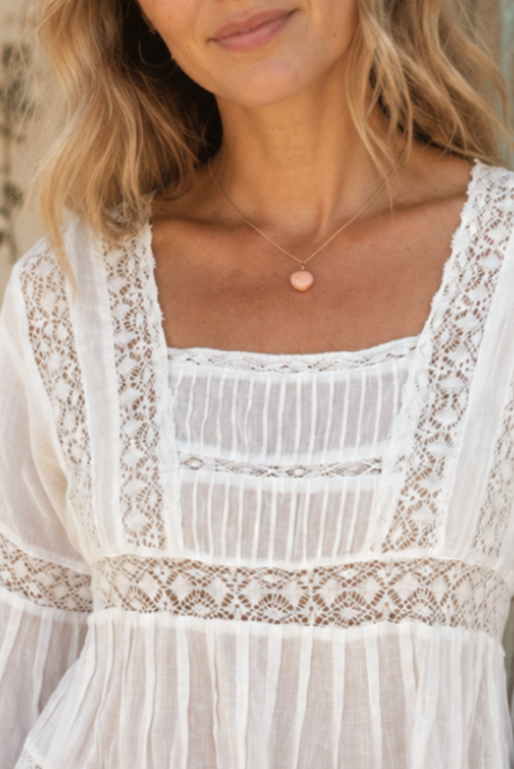 Louise Maxi Dress Short Sleeves With Lace Natural