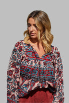 Luna Printed Blouse Blue/Red With Lurex Red Blue