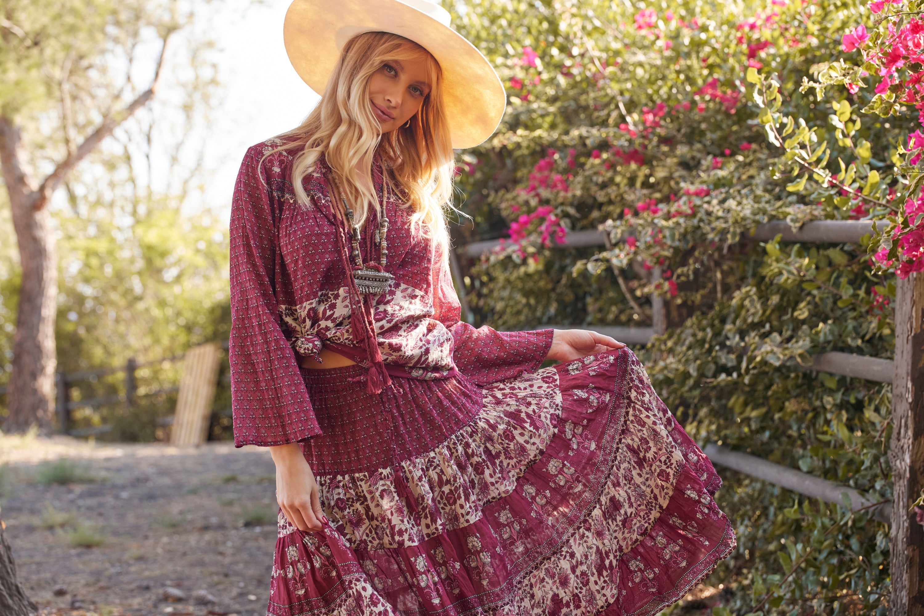 Bahiya Printed Blouse Burgundy