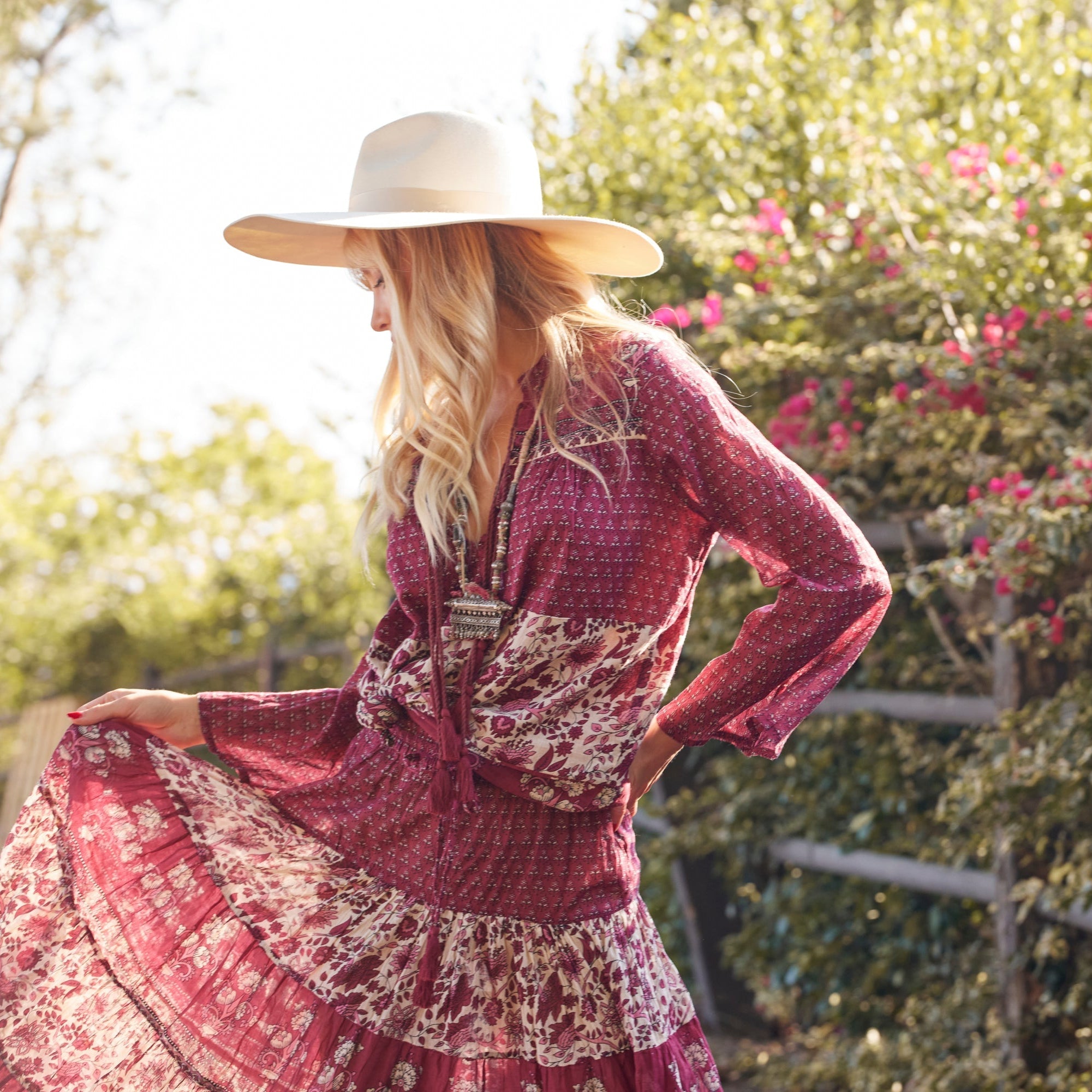 Bahiya Printed Blouse Burgundy