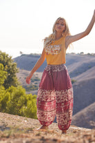 Anna Printed Harem Pants Burgundy