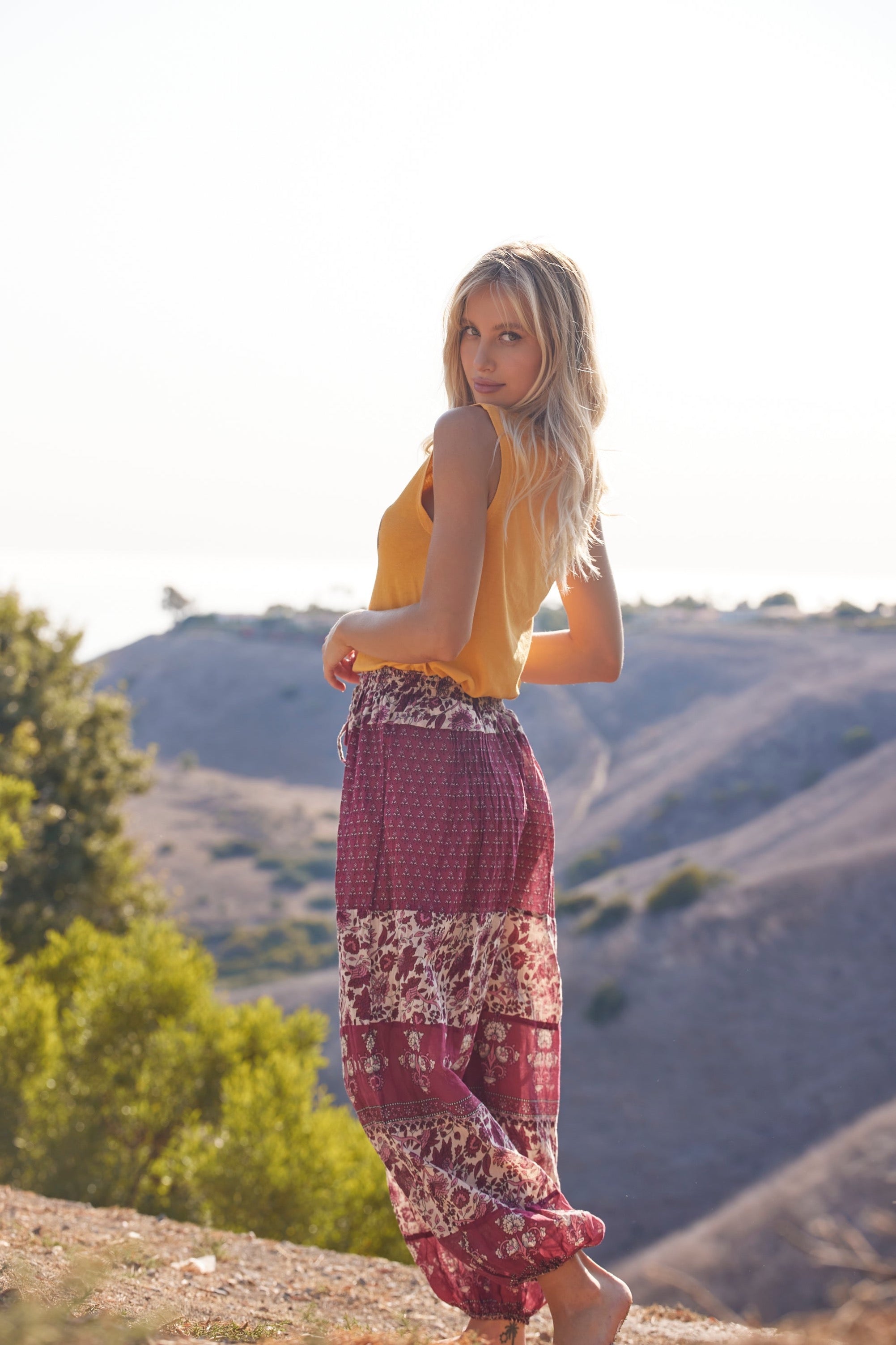 Anna Printed Harem Pants Burgundy
