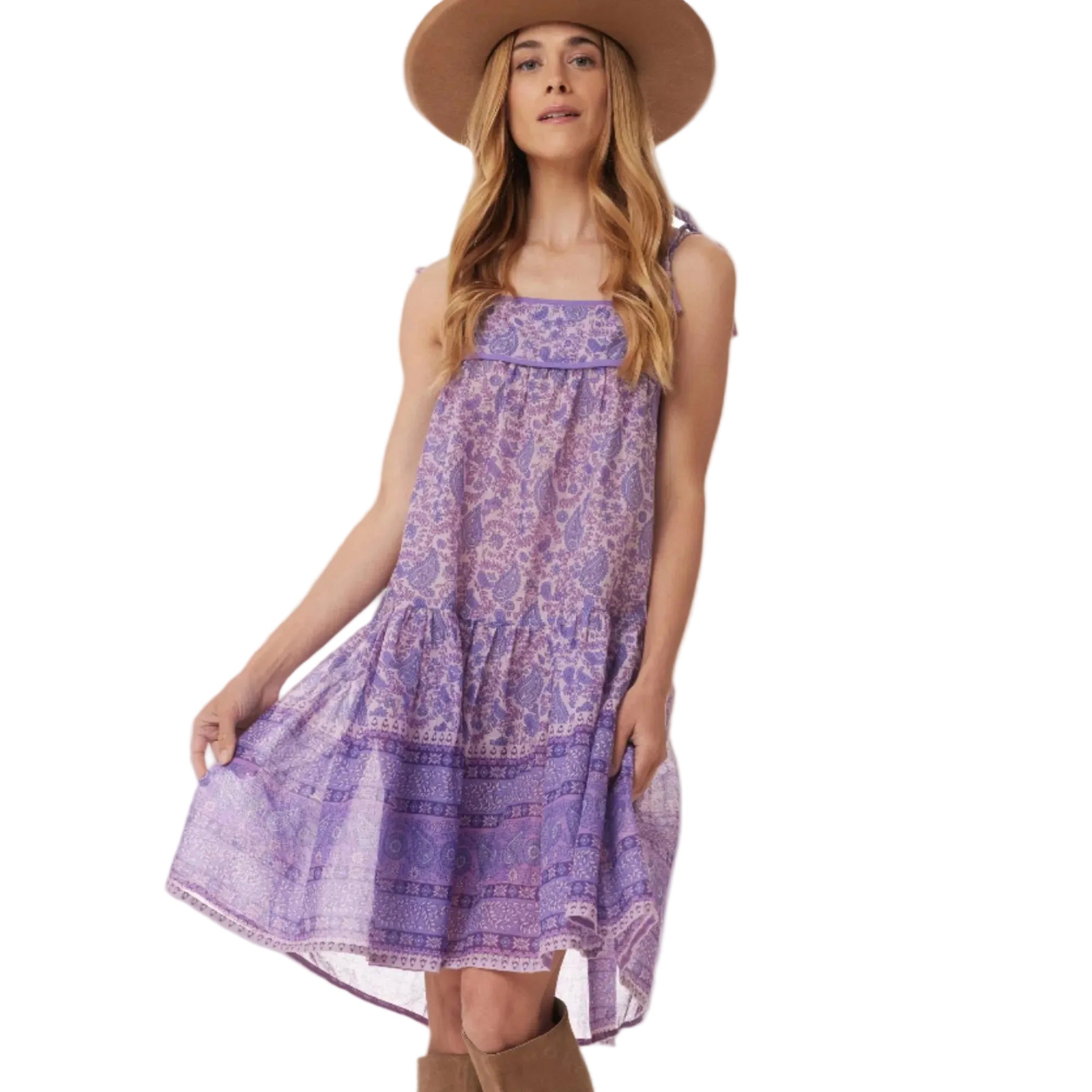Betsy Printed Short Tank Dress With Tassels Lavender
