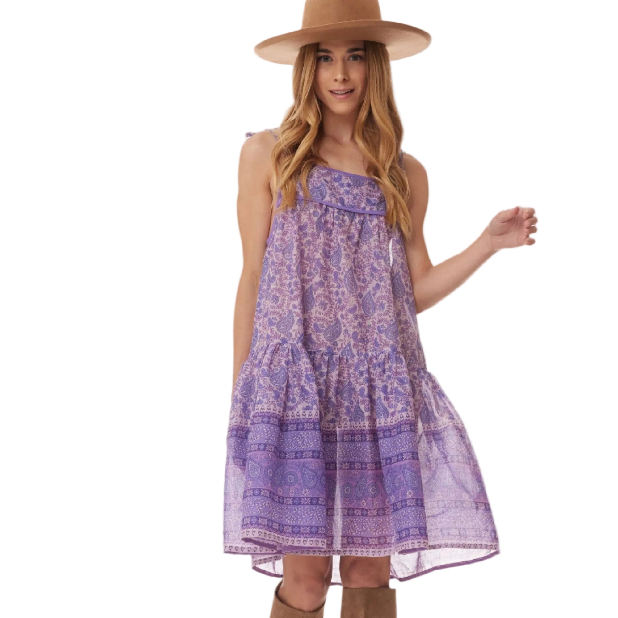 Betsy Printed Short Tank Dress With Tassels Lavender