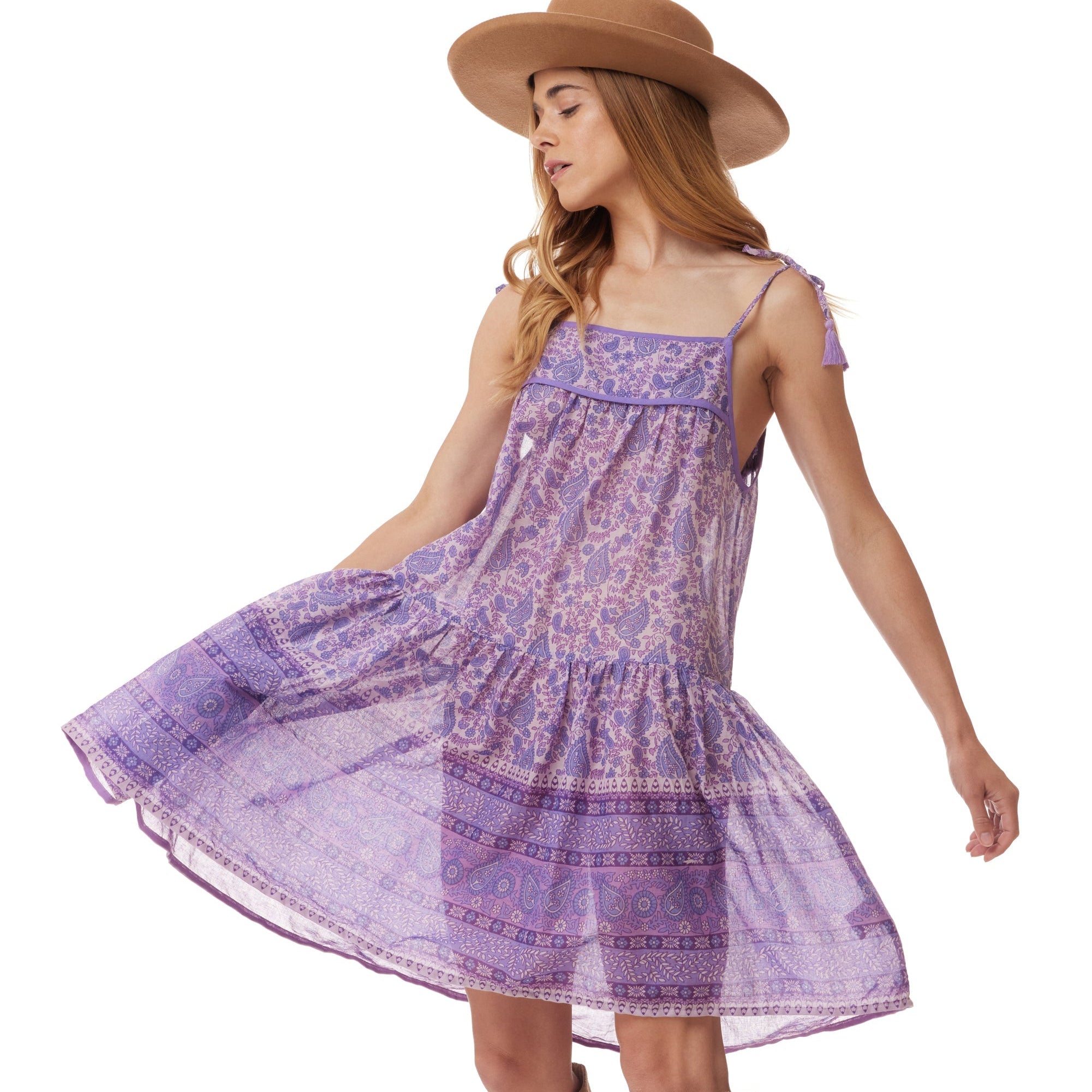 Betsy Printed Short Tank Dress With Tassels Lavender