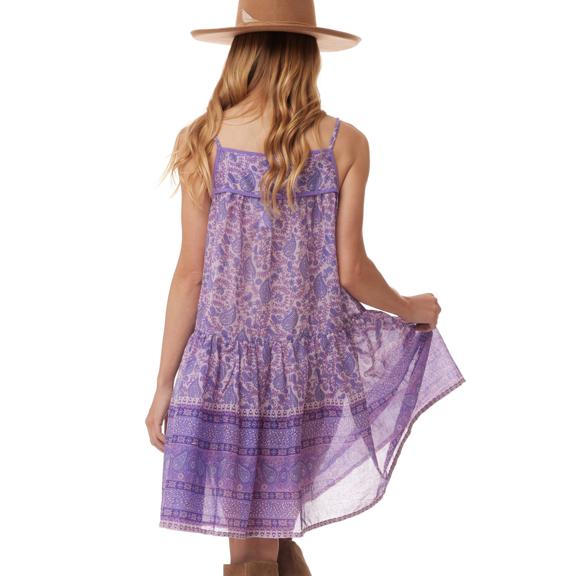 Betsy Printed Short Tank Dress With Tassels Lavender