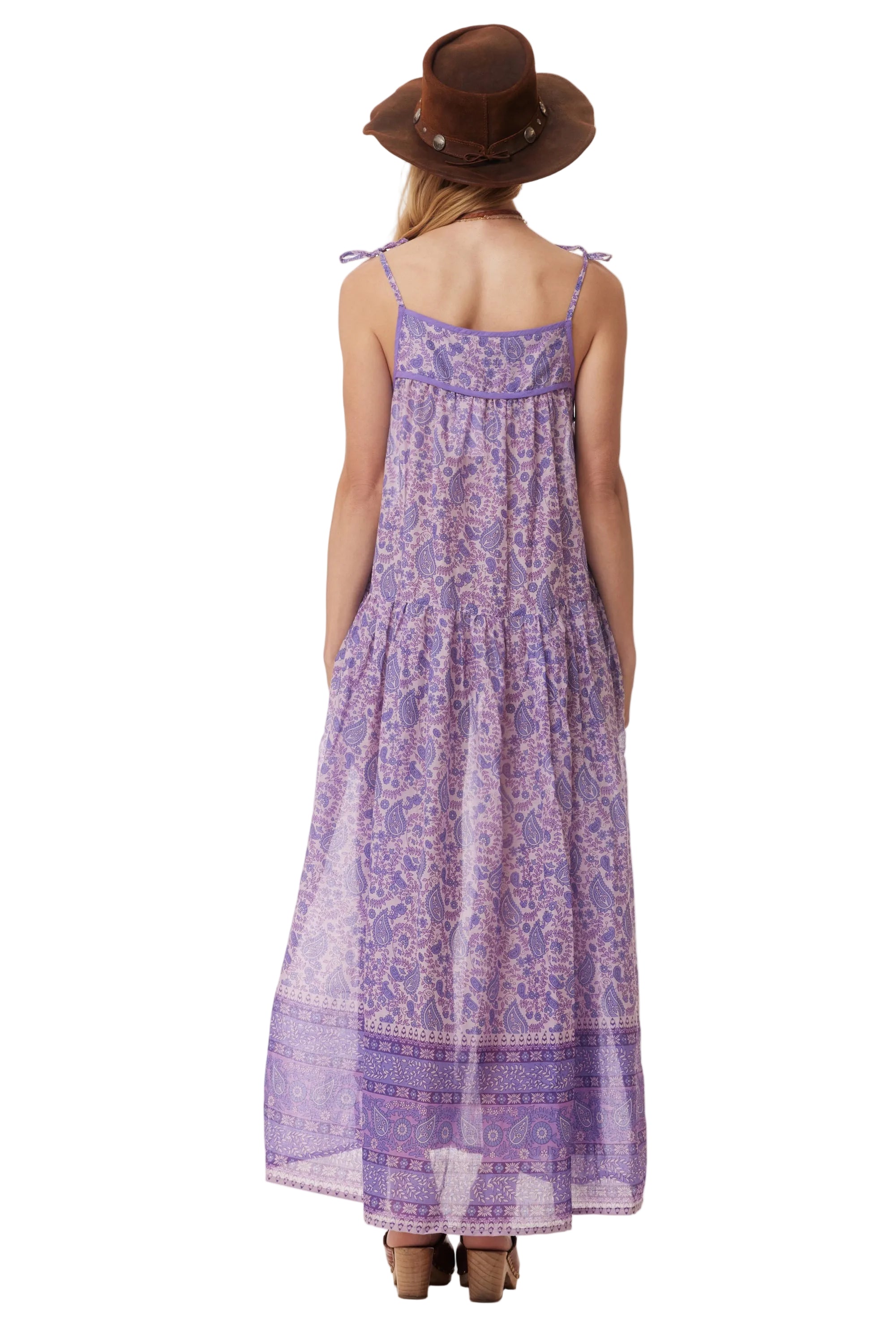Betsy Printed Maxi Tank Dress With Tassels Lavender
