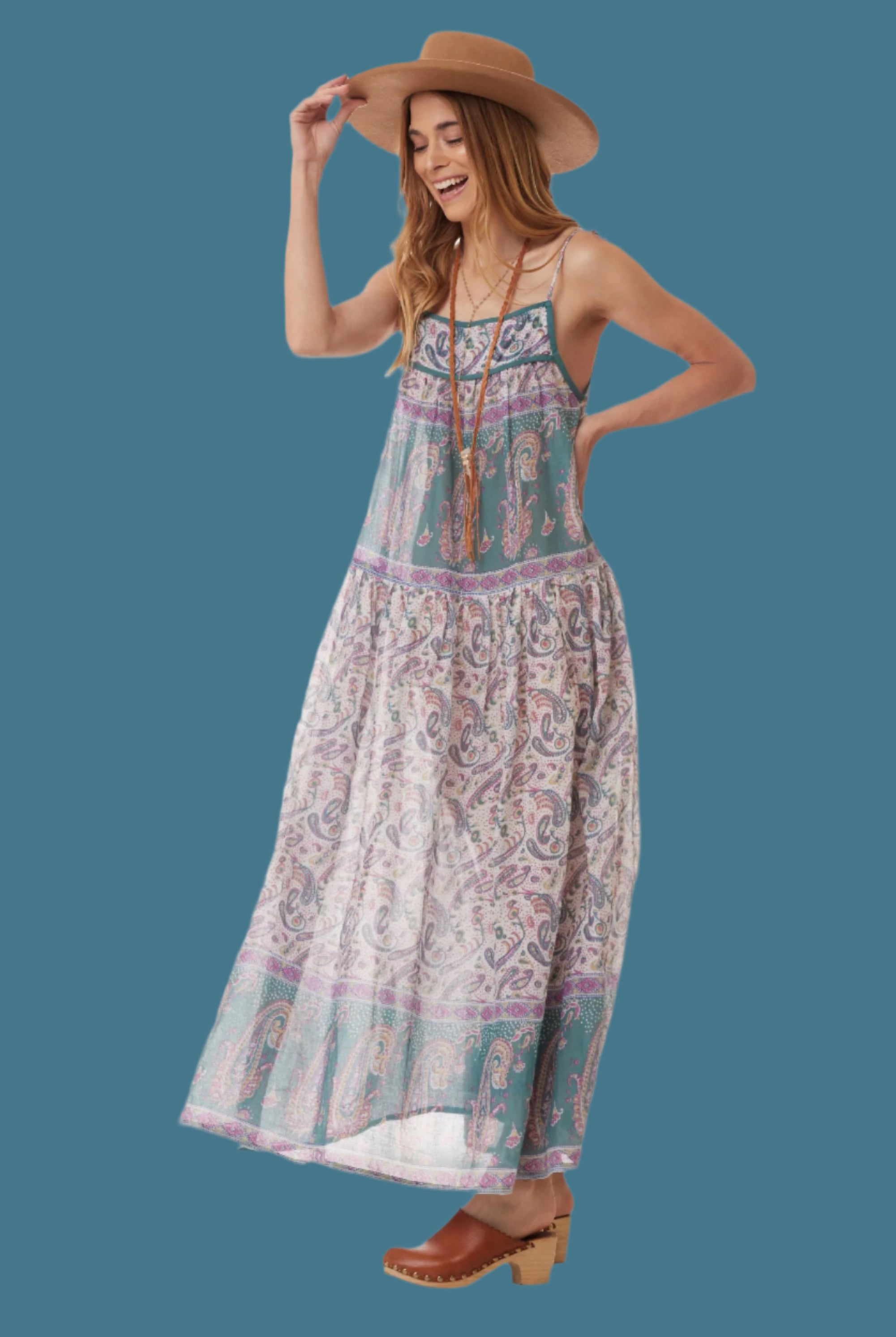 Betsy Printed Maxi Tank Dress Teal