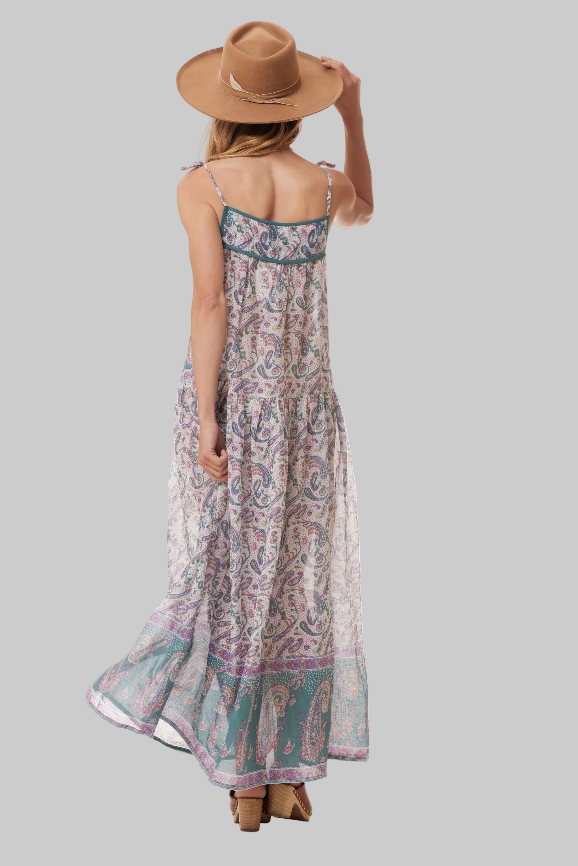 Betsy Printed Maxi Tank Dress With Tassels Teal