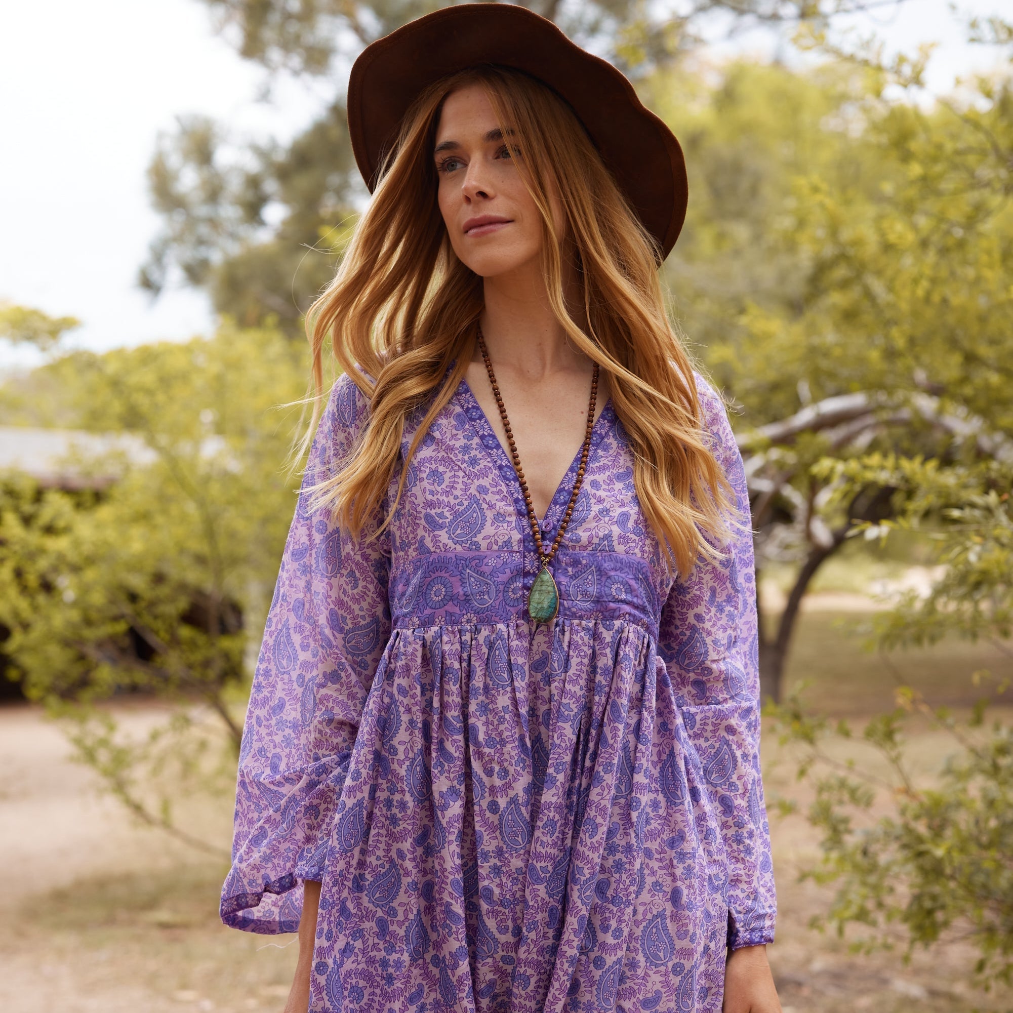 Jade Printed Maxi Dress With Butterfly Sleeves Lavender