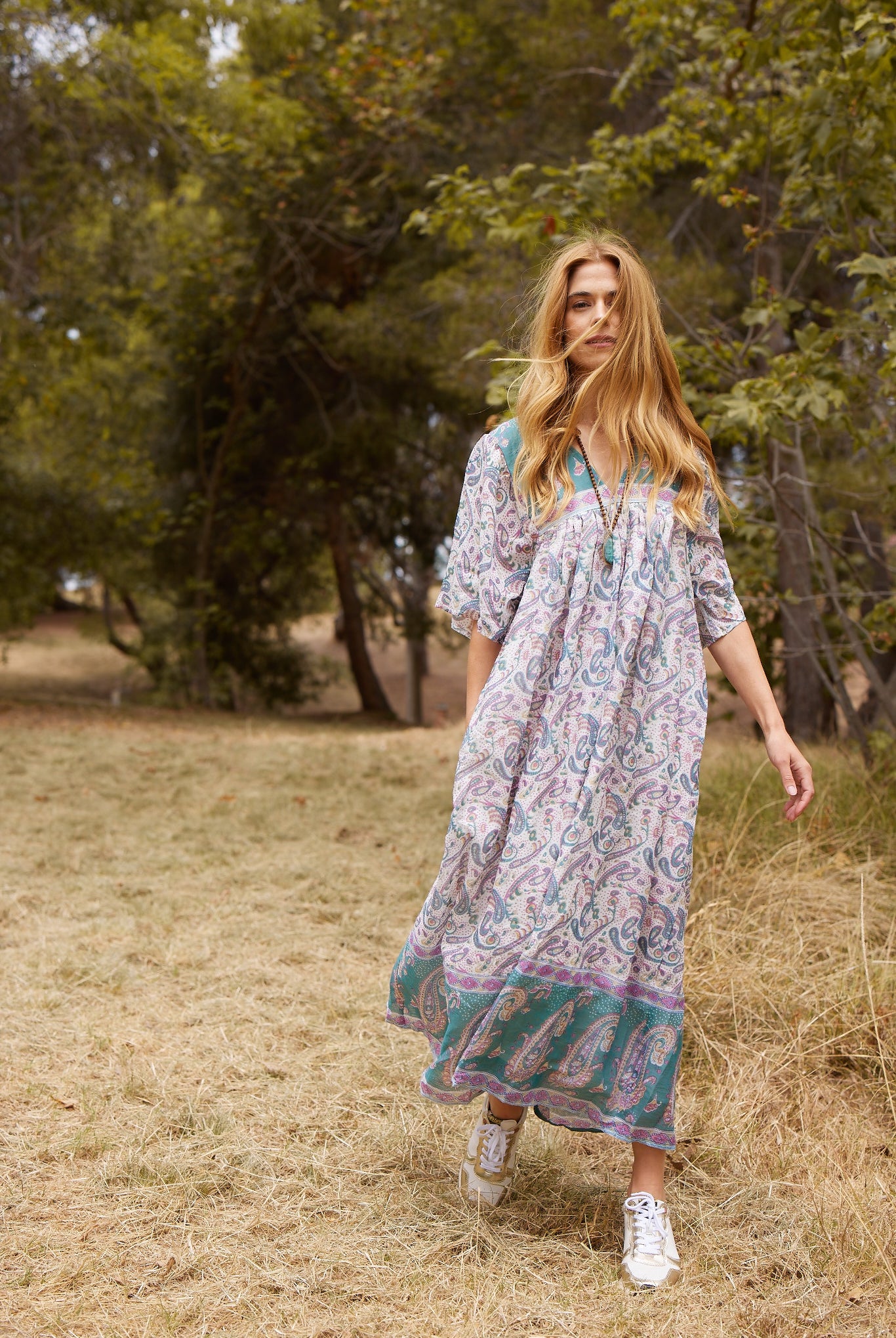 Petal Printed Long Dress Teal