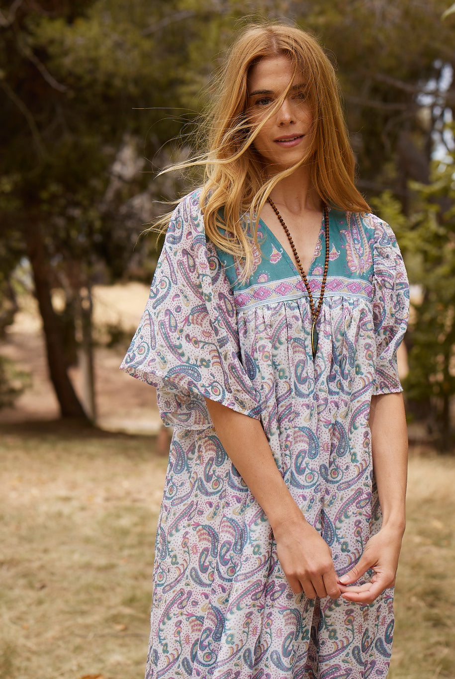 Petal Printed Long Dress Teal