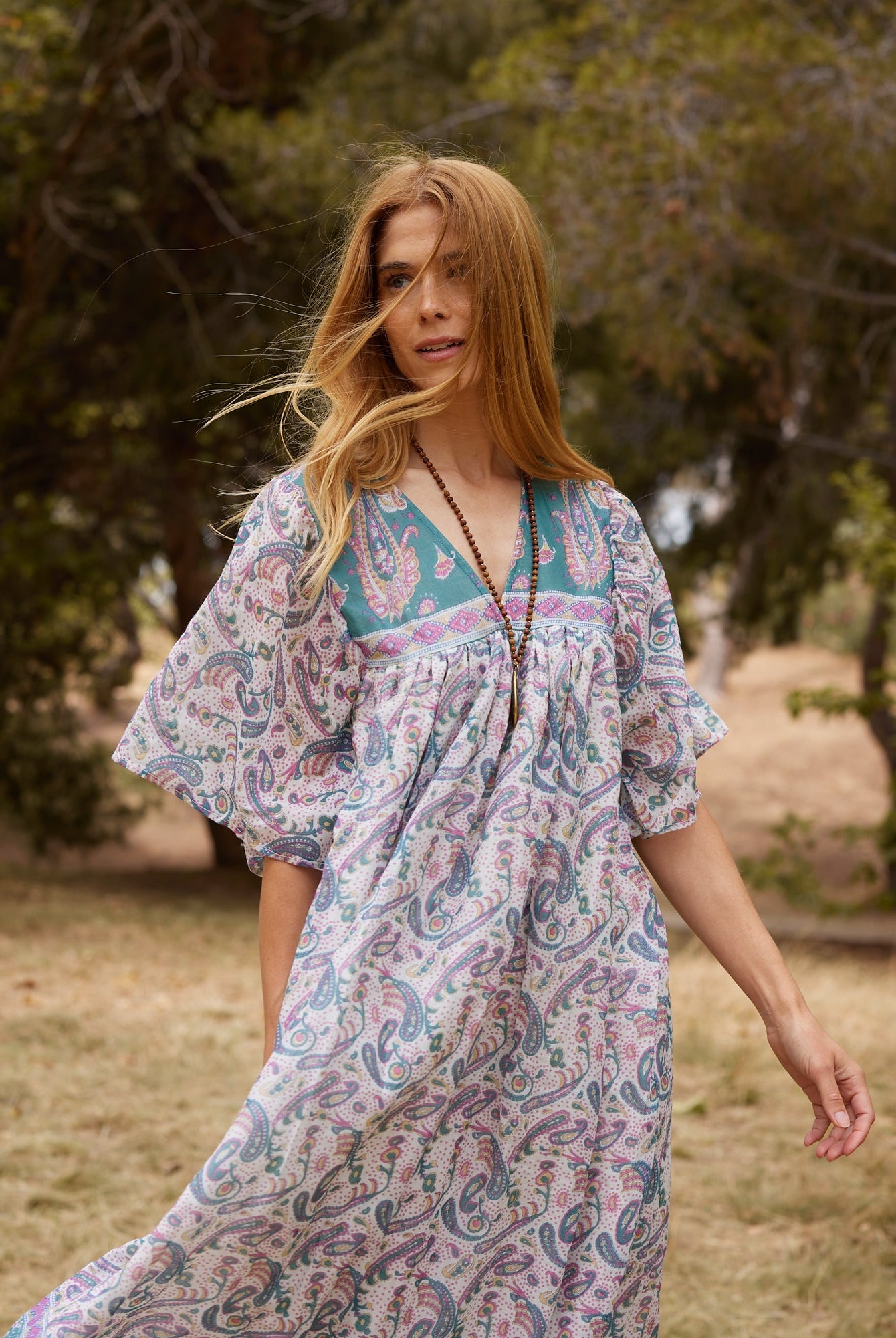 Petal Printed Long Dress Teal