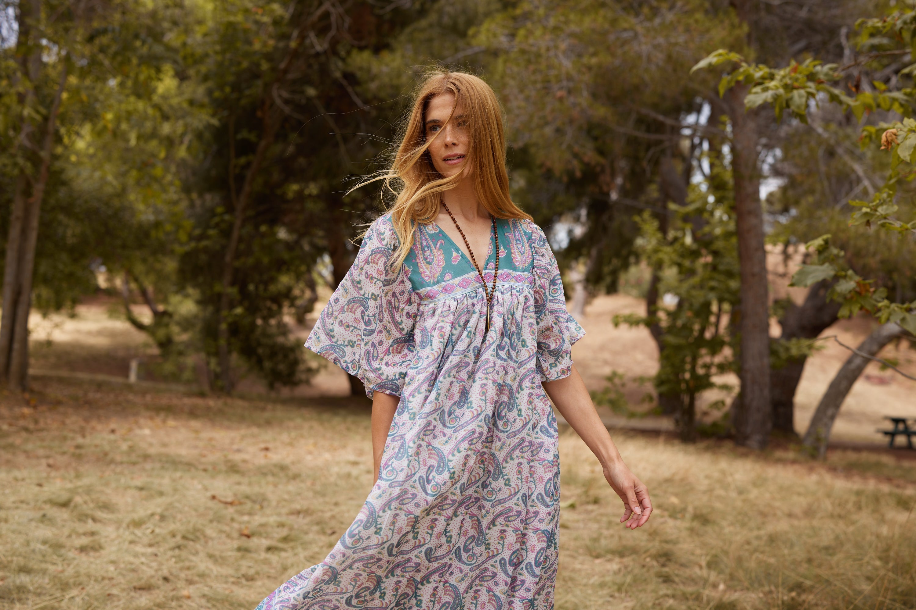 Petal Printed Long Dress Teal