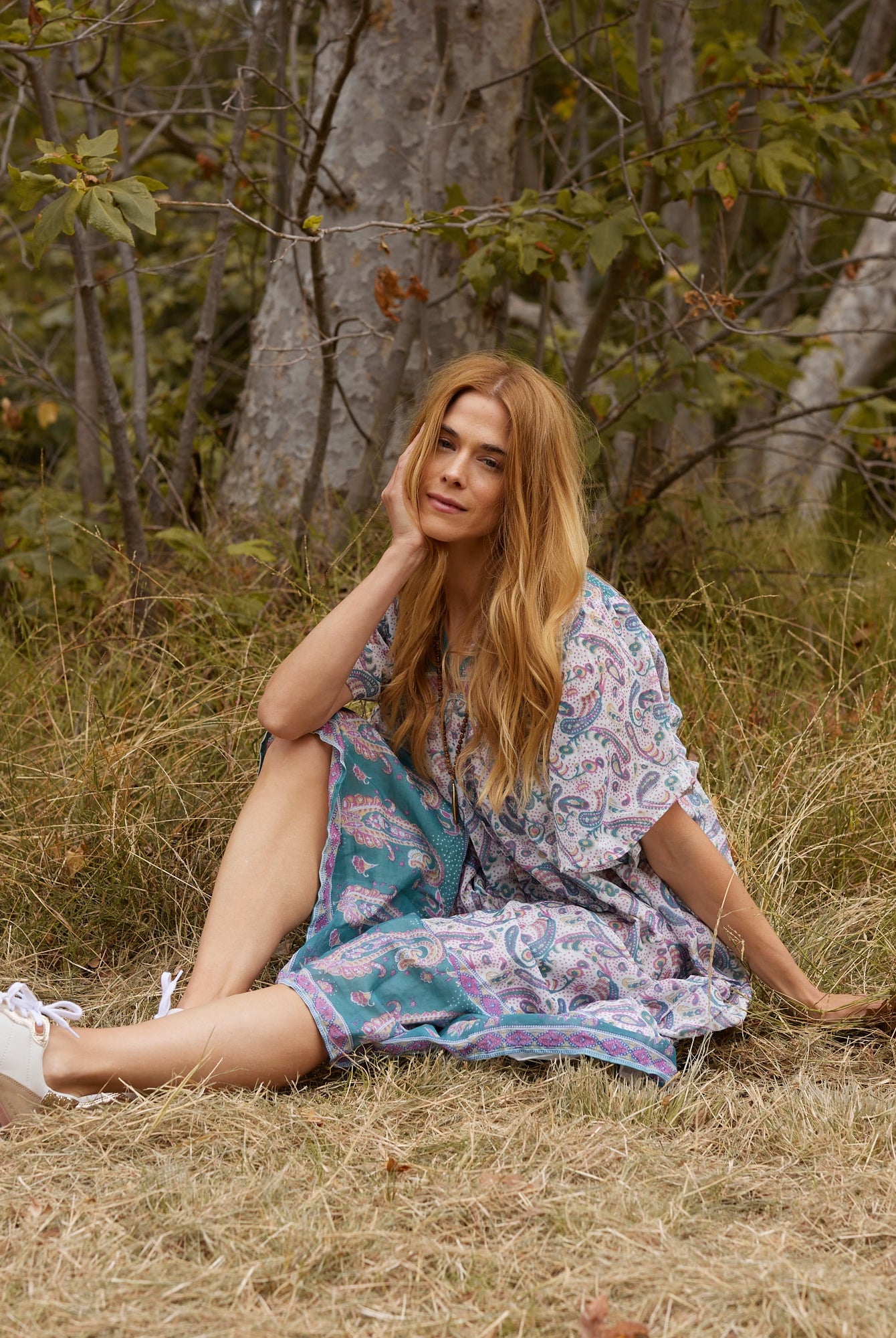 Petal Printed Long Dress Teal