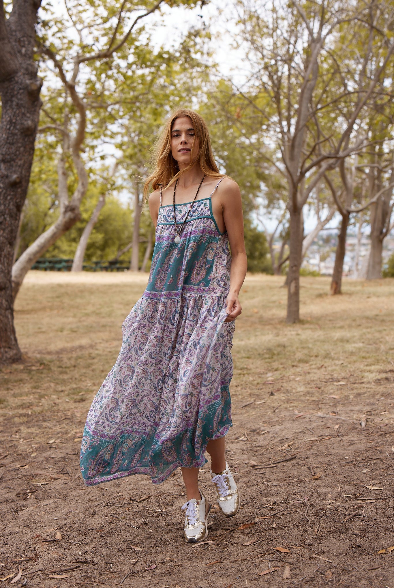 Betsy Printed Maxi Tank Dress Teal