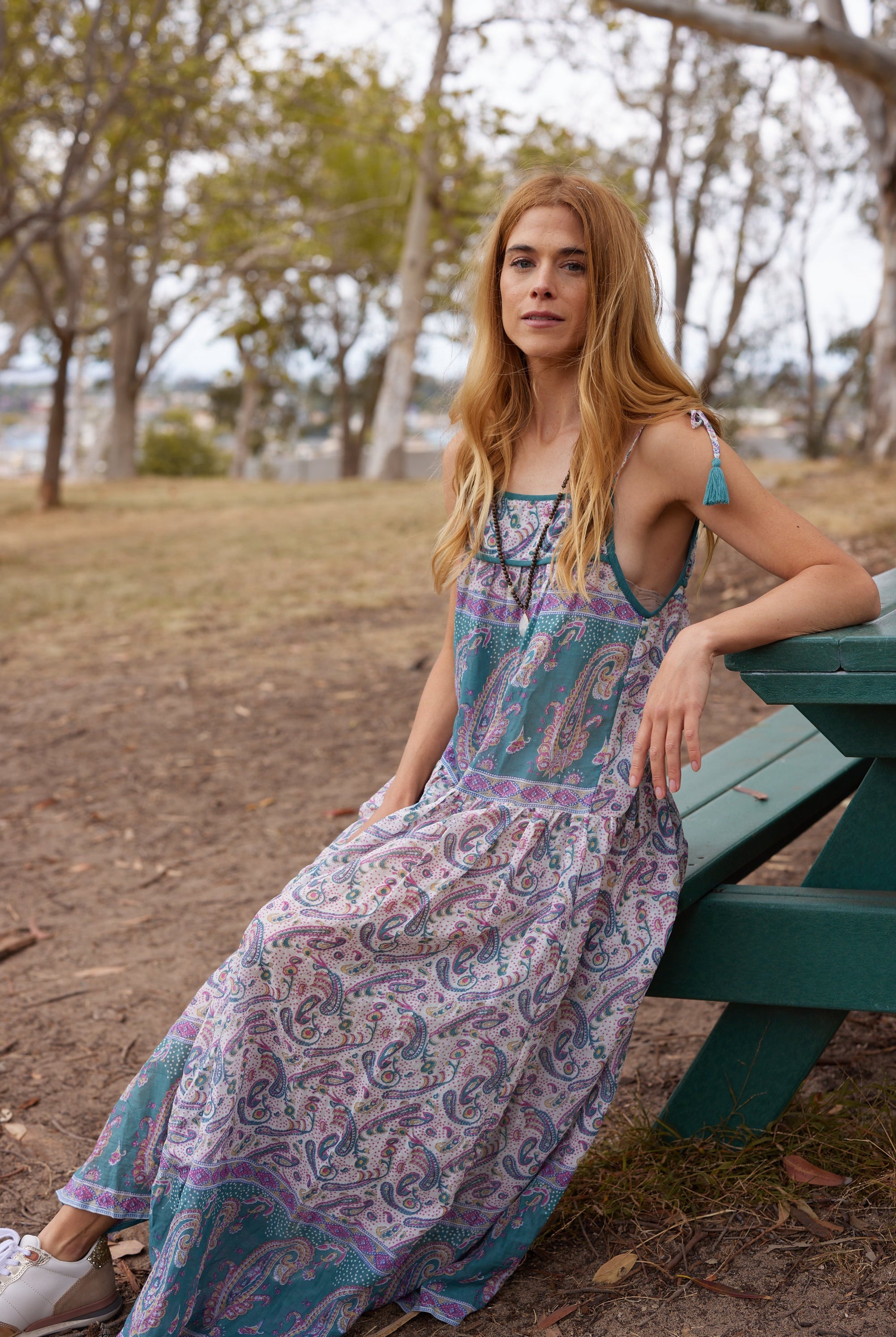 Betsy Printed Maxi Tank Dress Teal