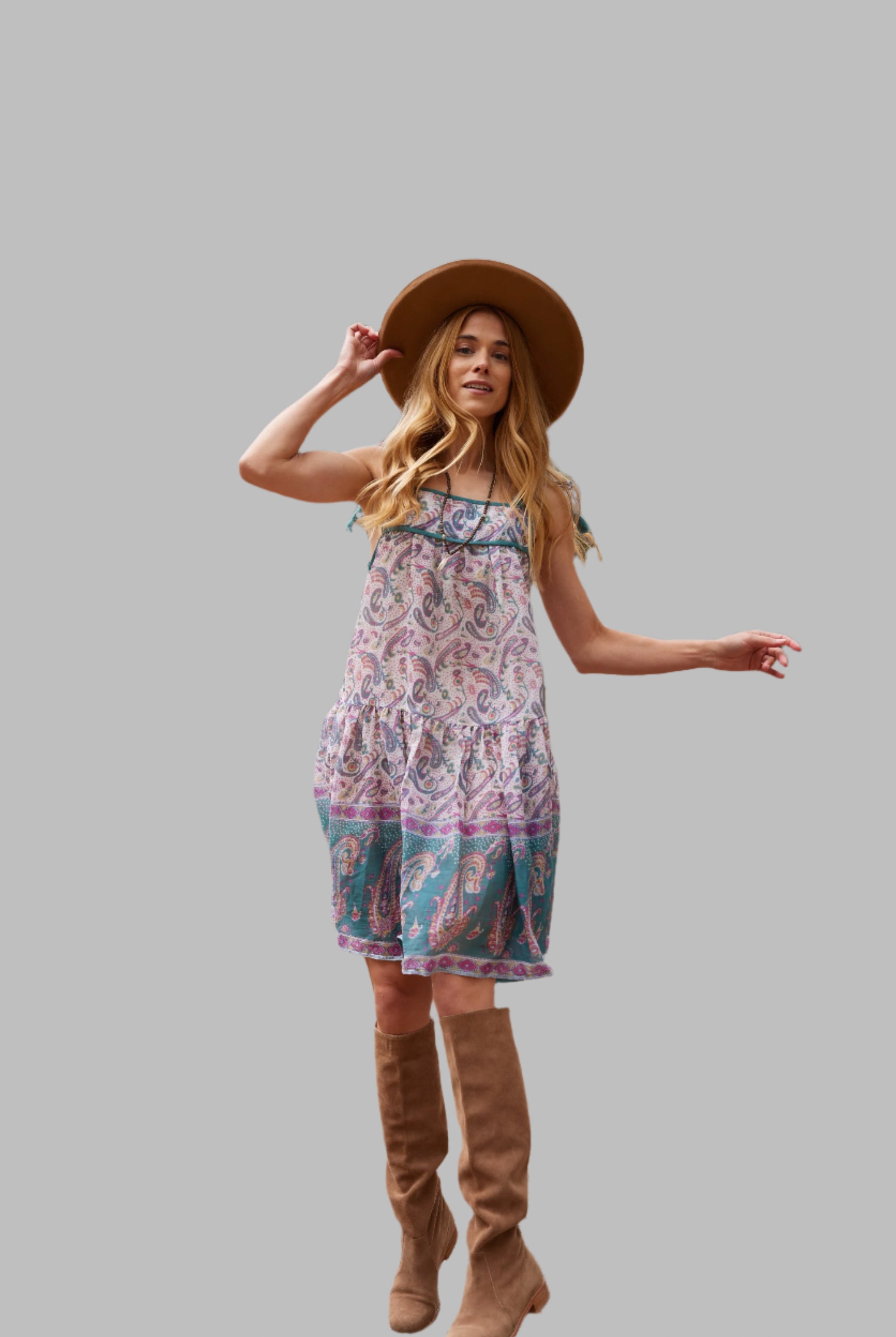 Betsy Printed Short Tank Dress Teal