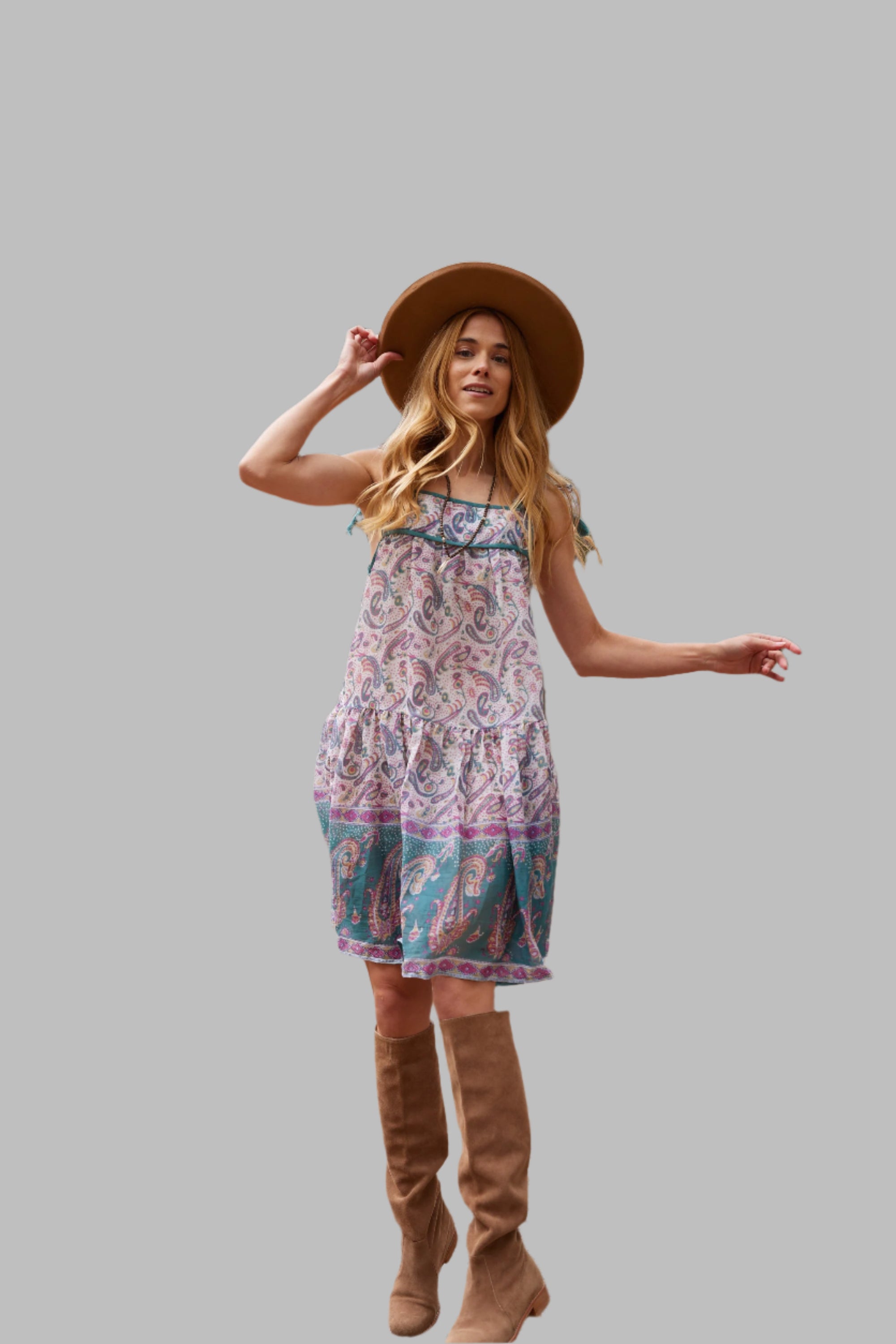 Betsy Printed Short Tank Dress Teal
