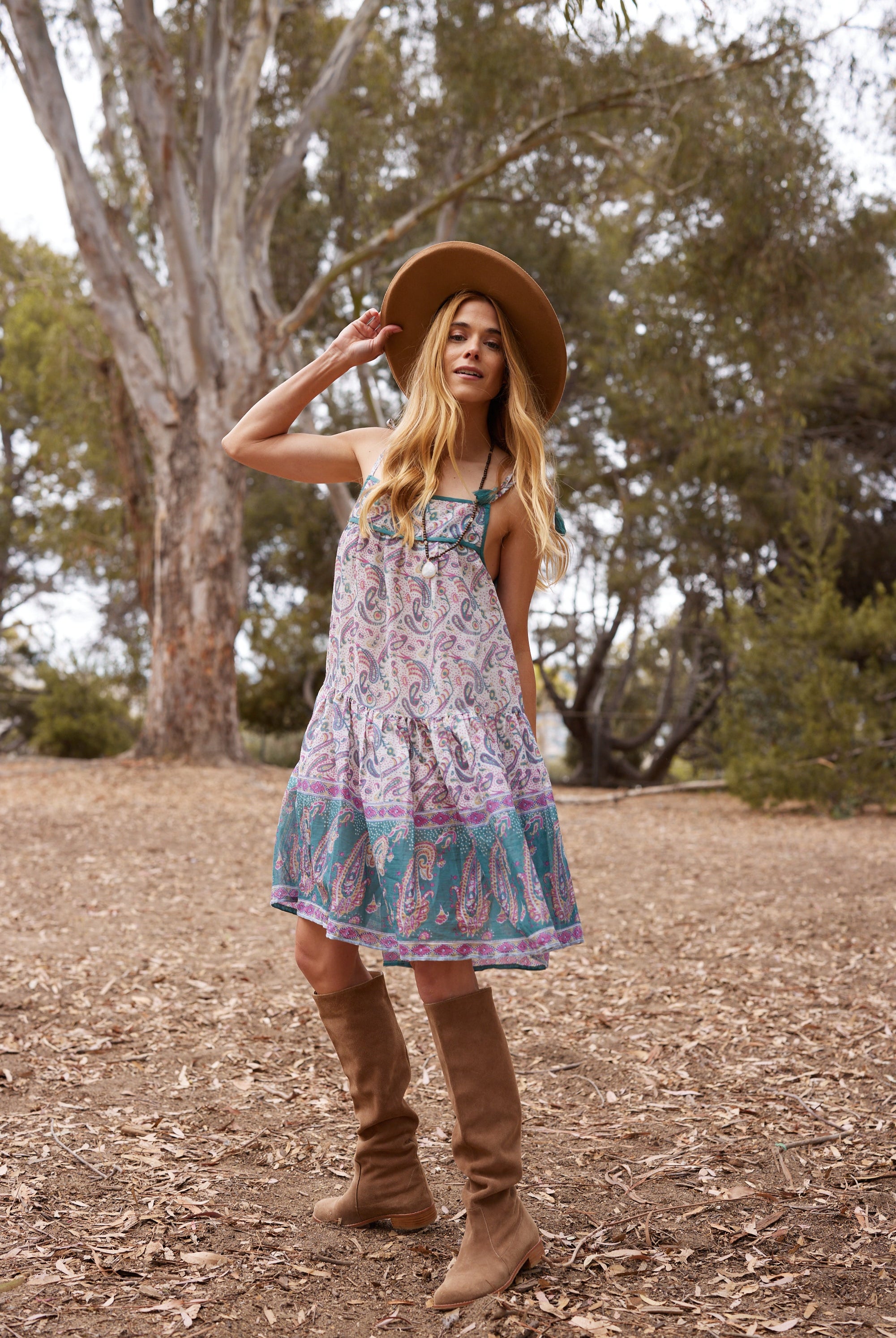 Betsy Printed Short Tank Dress Teal