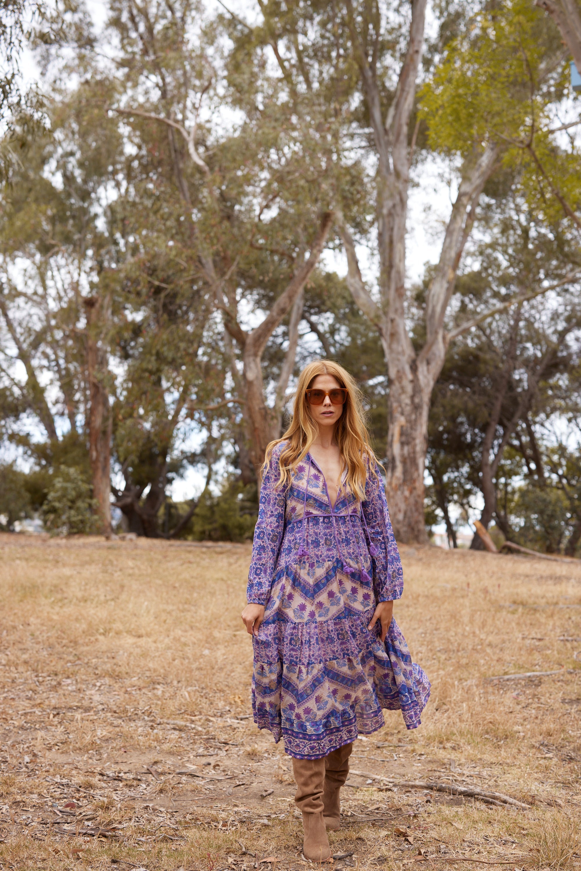 Kayla Printed Long Dress Liberty Blue