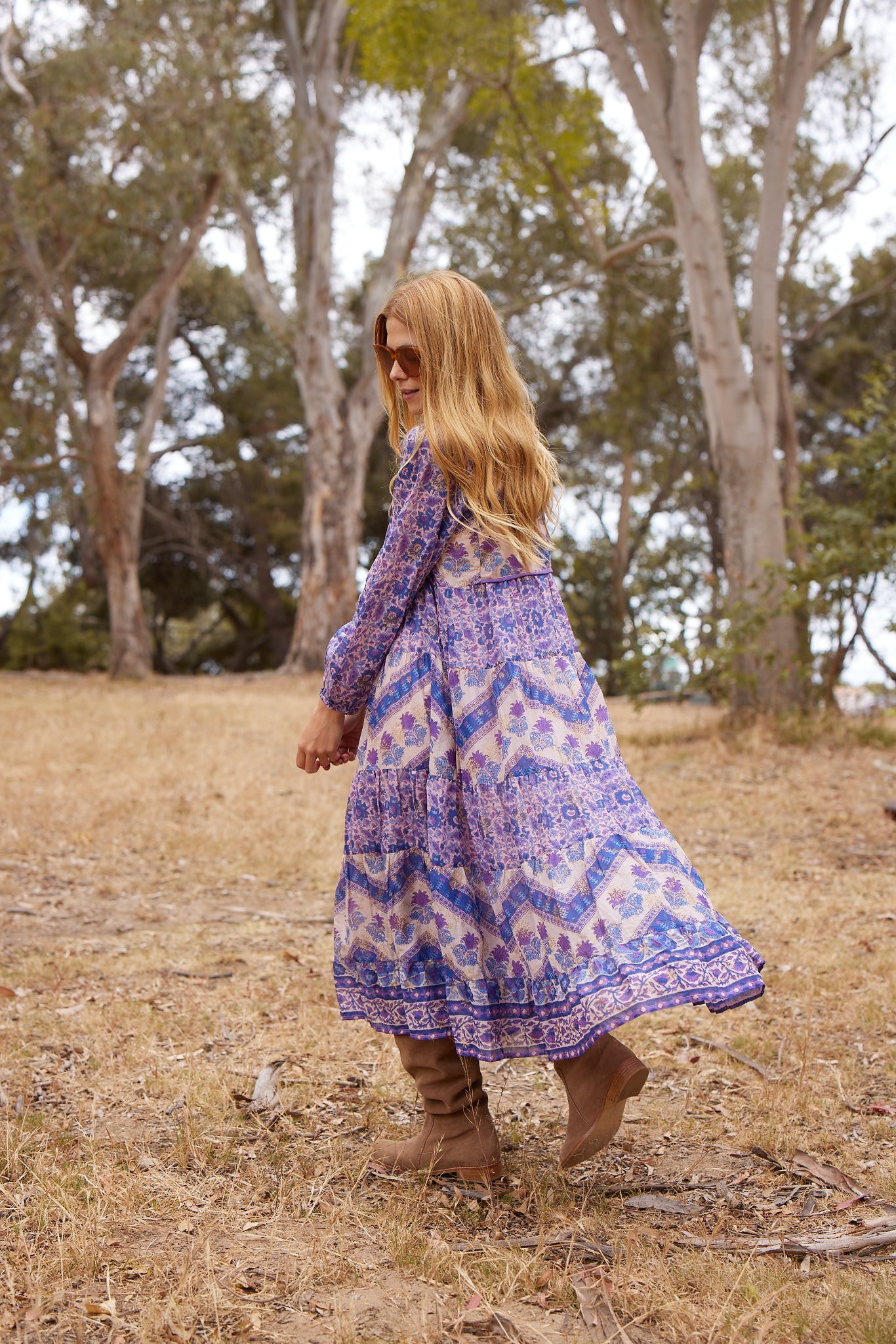 Kayla Printed Long Dress Liberty Blue