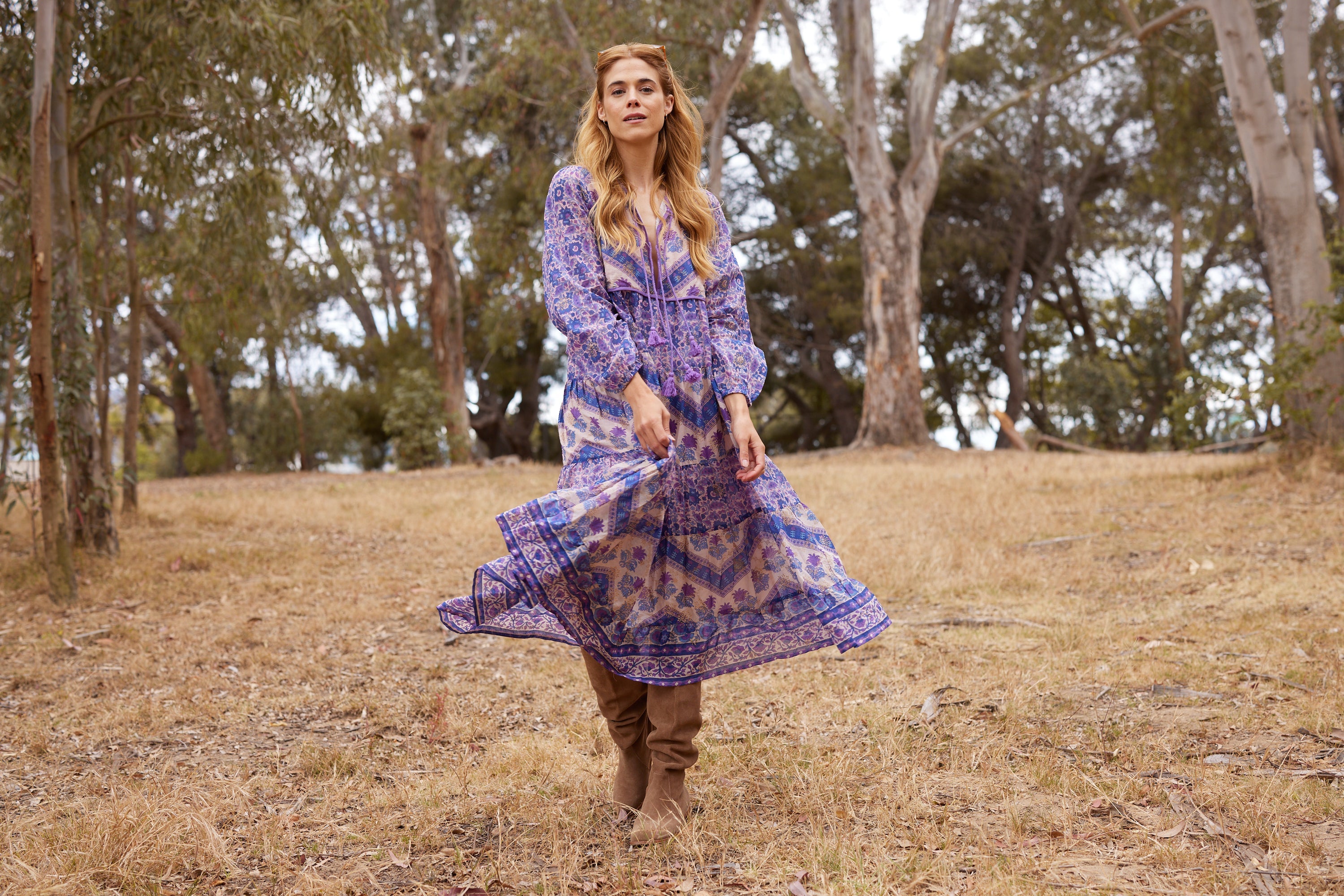 Kayla Printed Long Dress Liberty Blue