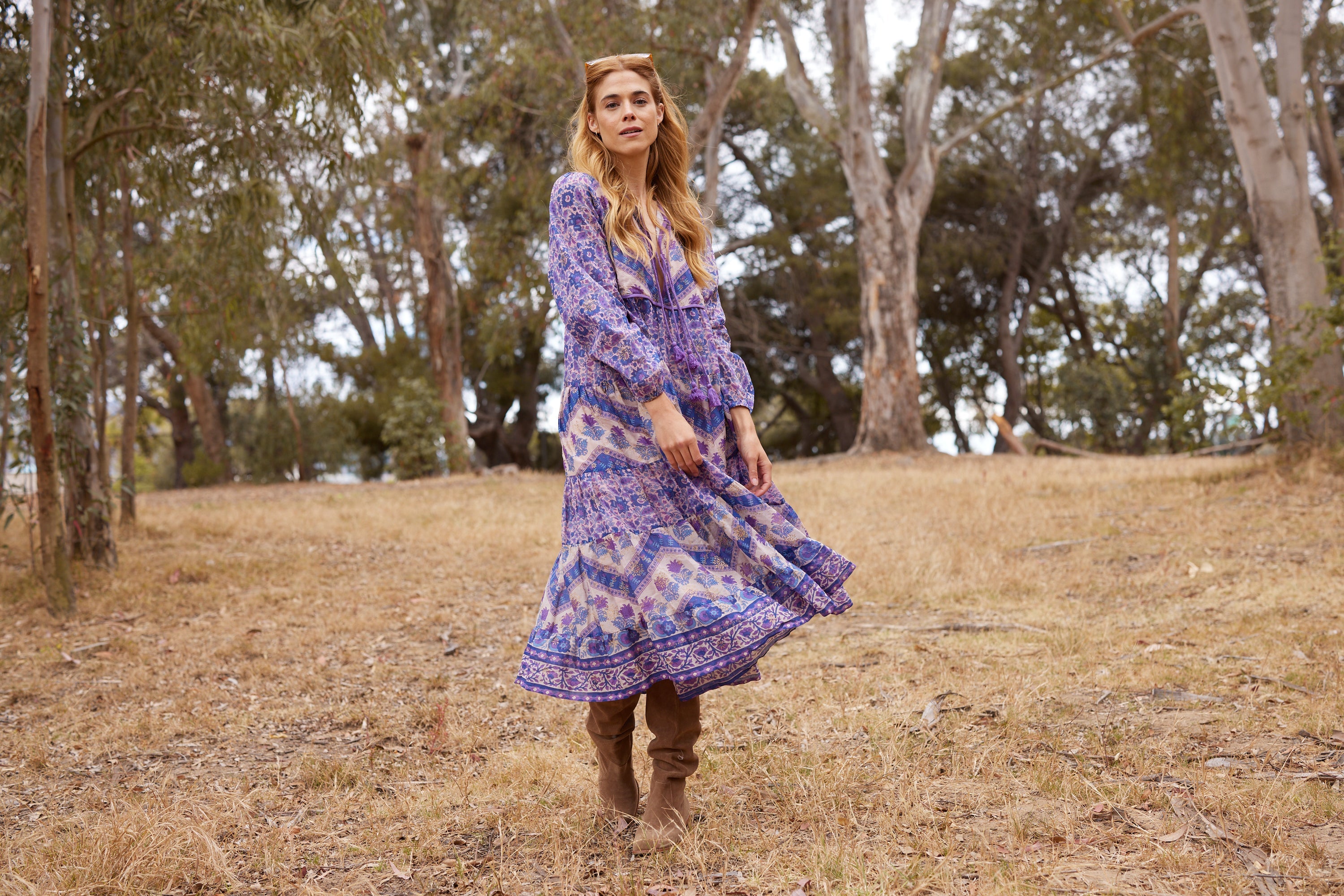 Kayla Printed Long Dress Liberty Blue