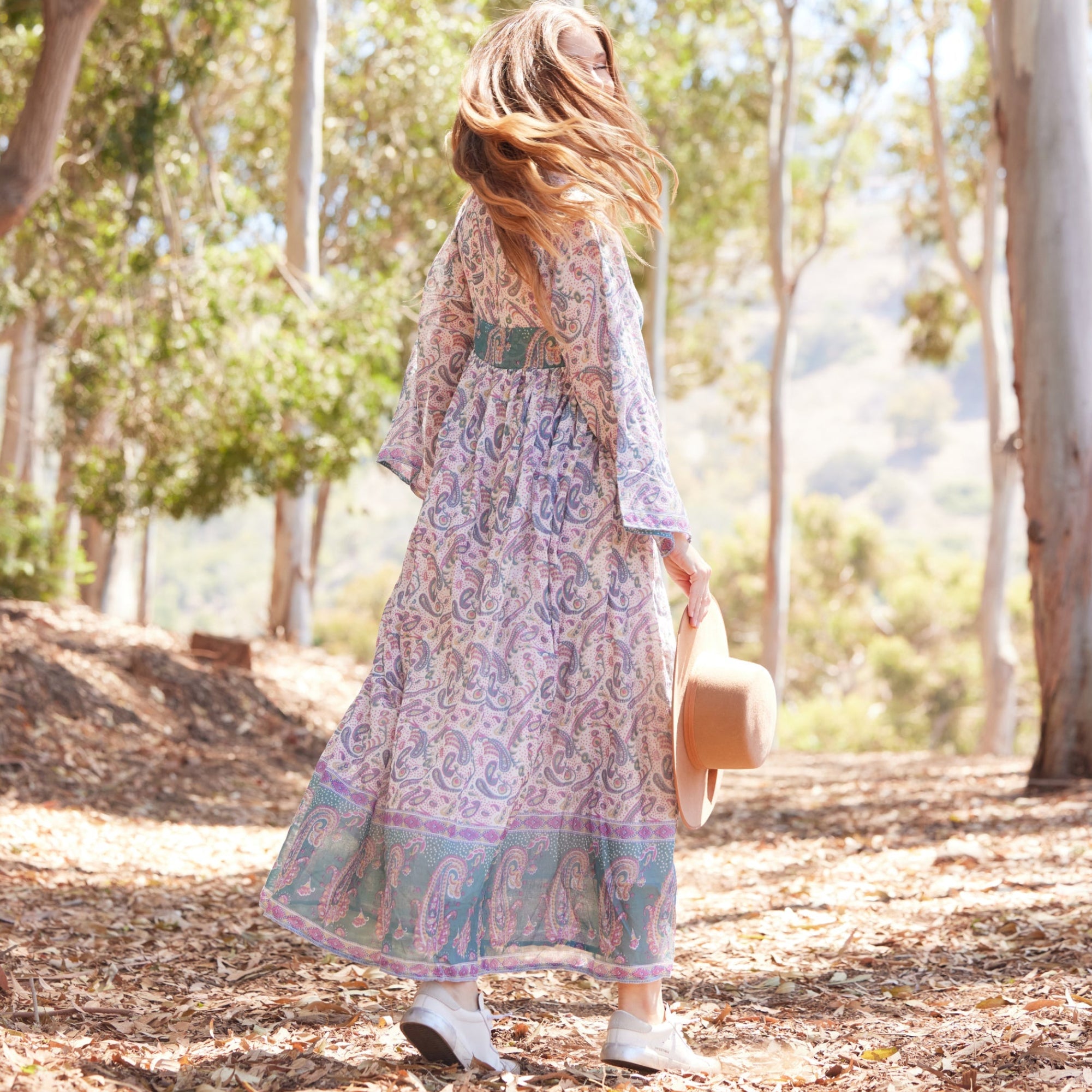 Jade Printed Maxi Dress With Butterfly Sleeves Teal