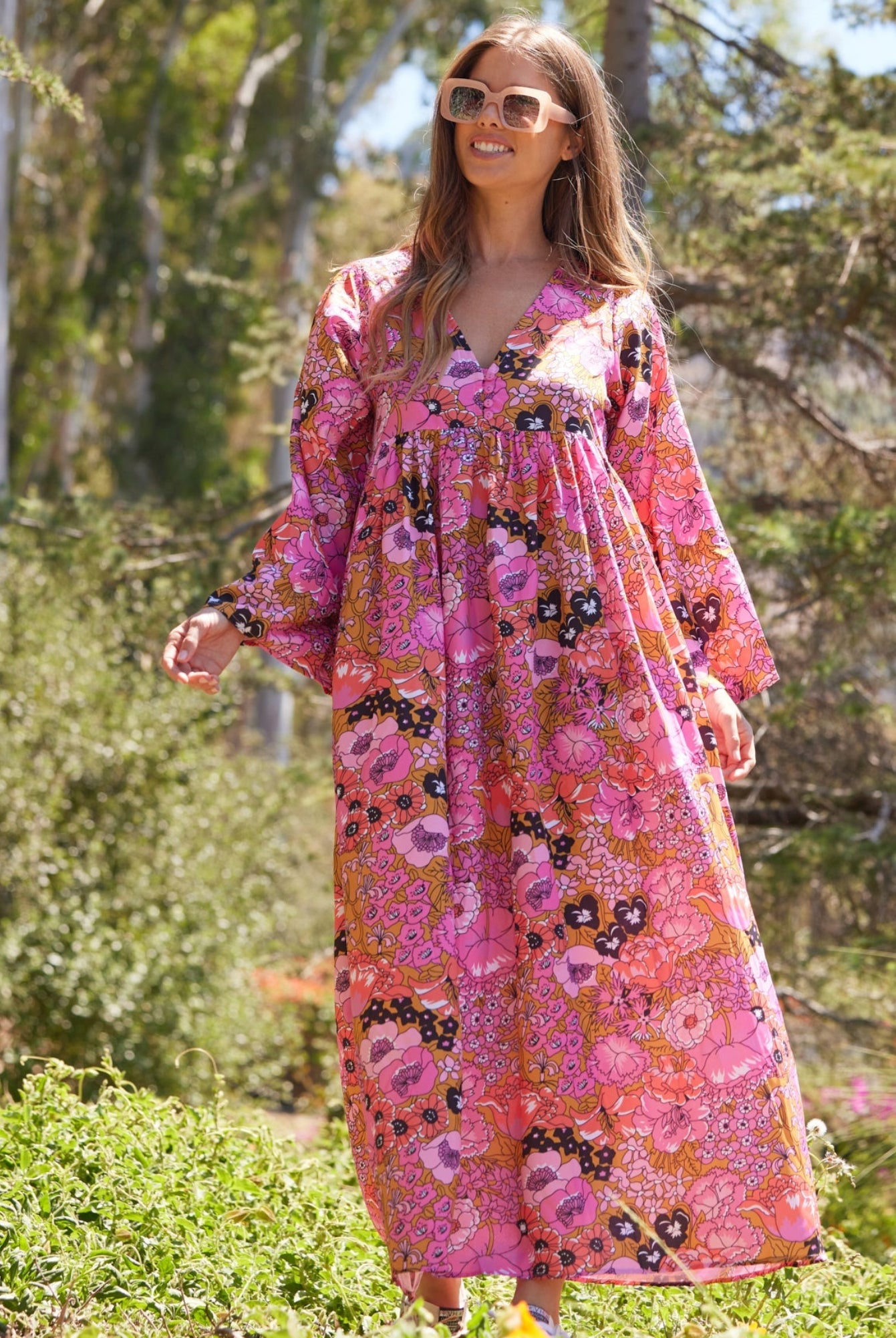 Hawaii Printed Maxi Dress Pink