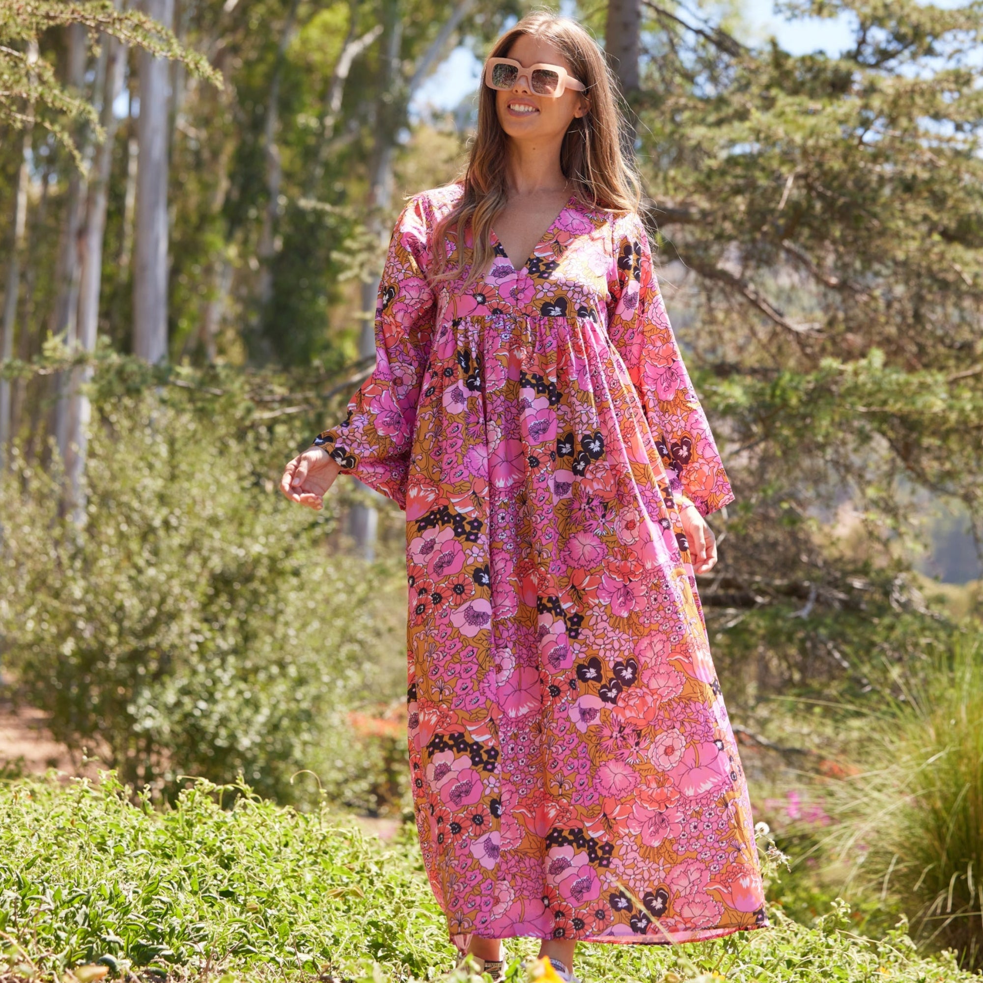 Hawaii Printed Maxi Dress Pink M