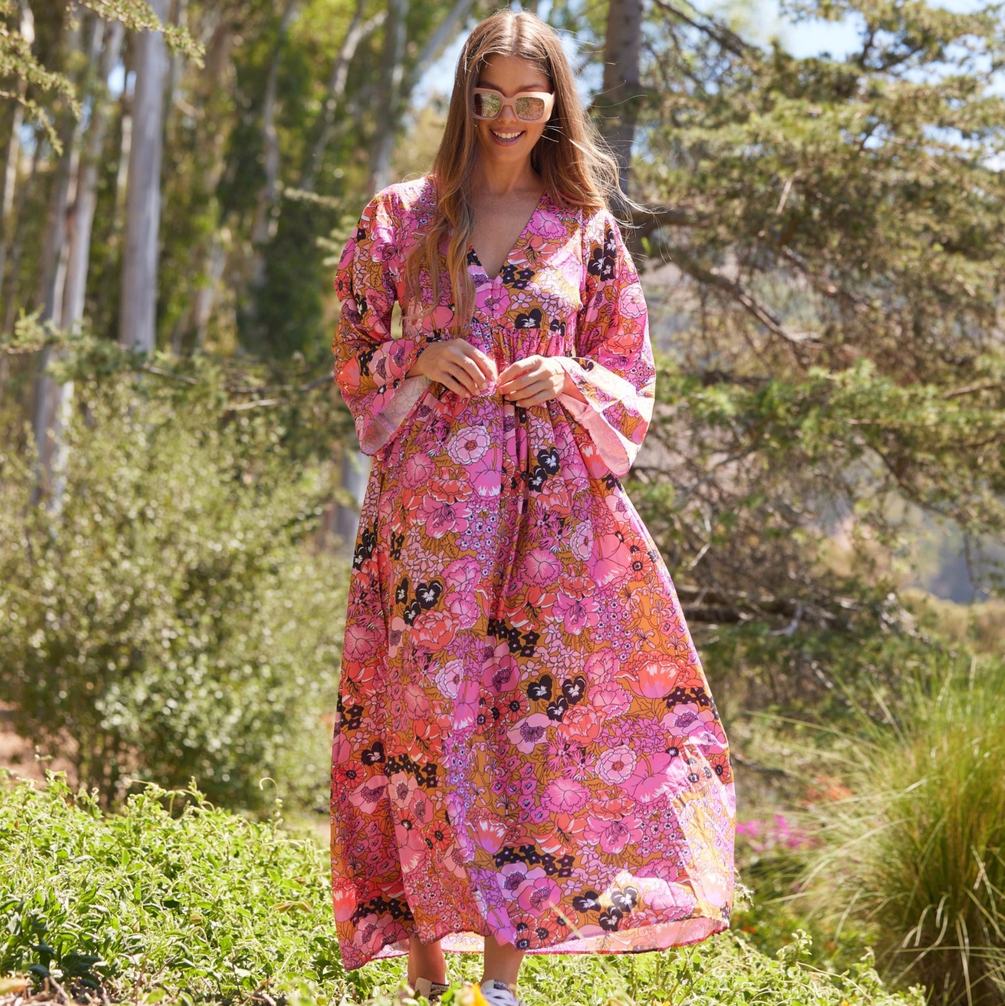 Hawaii Printed Maxi Dress Pink