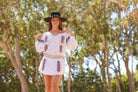 Lisa Embroidered Short Dress or Tunic Natural/Red