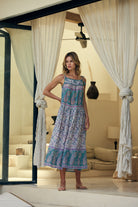 Betsy Printed Maxi Tank Dress Teal