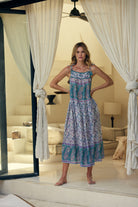 Betsy Printed Maxi Tank Dress Teal