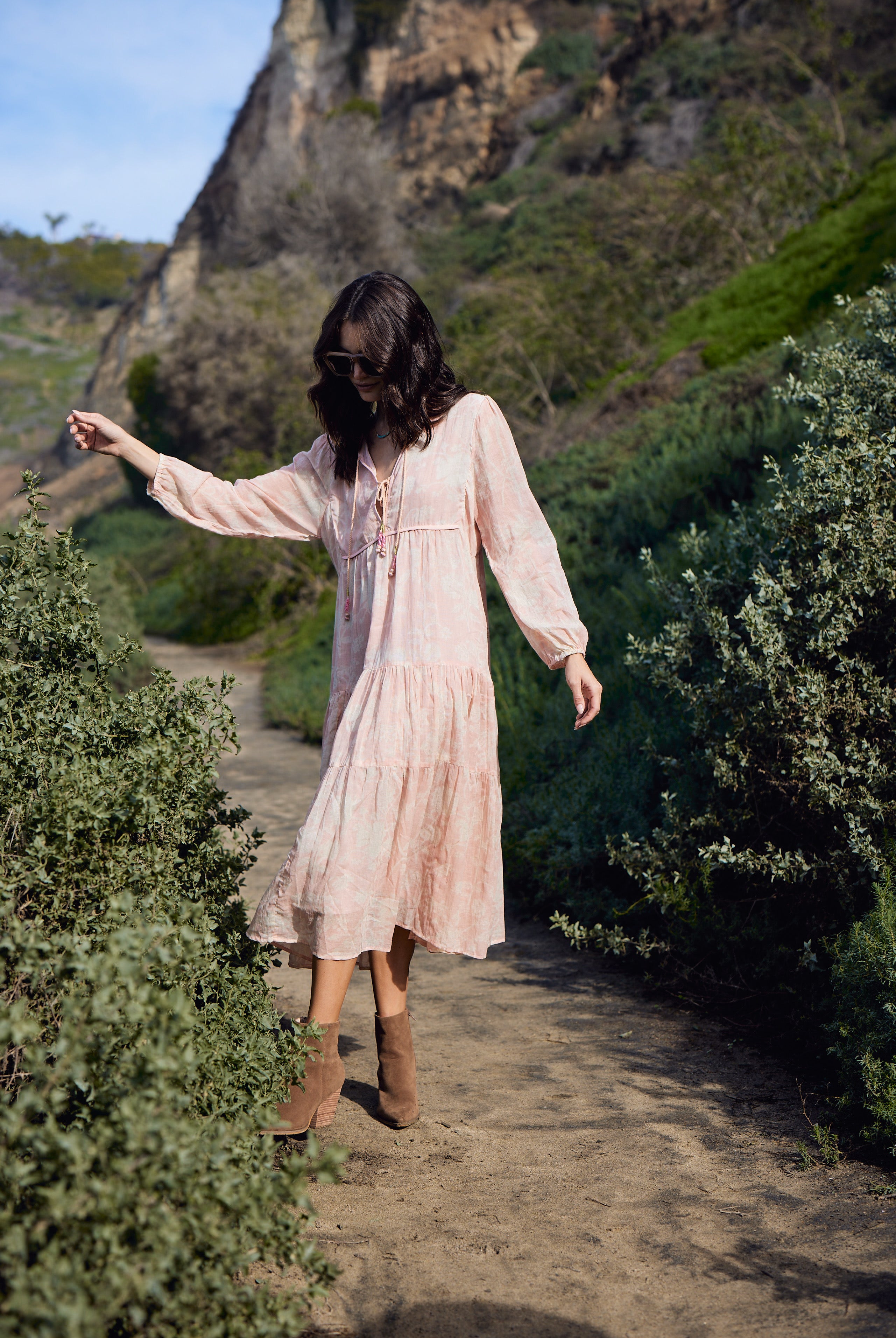 Kayla Printed Long Dress Coral