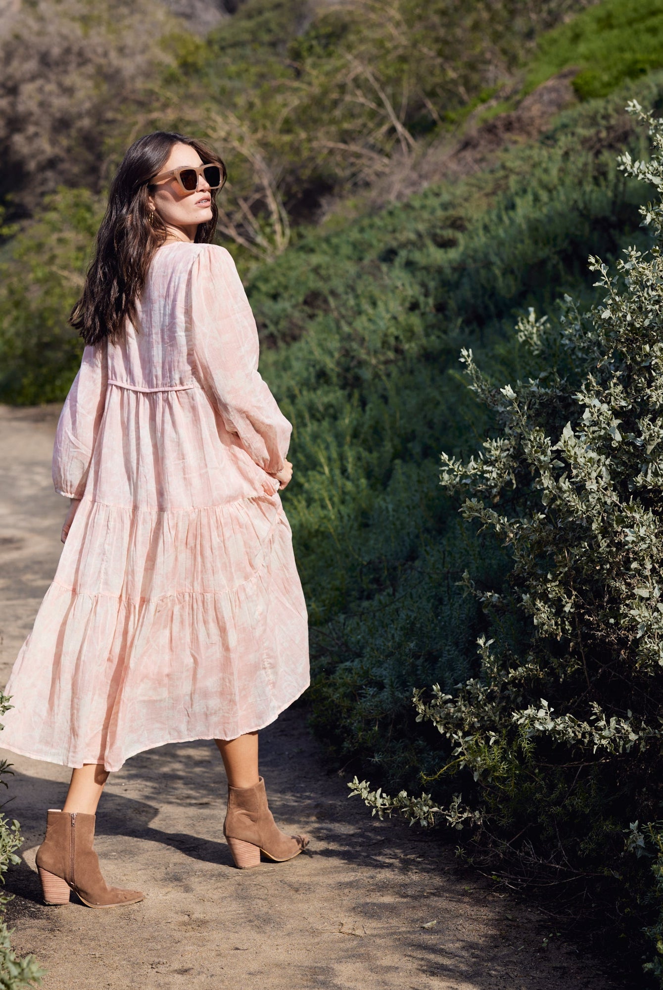 Kayla Printed Long Dress Coral