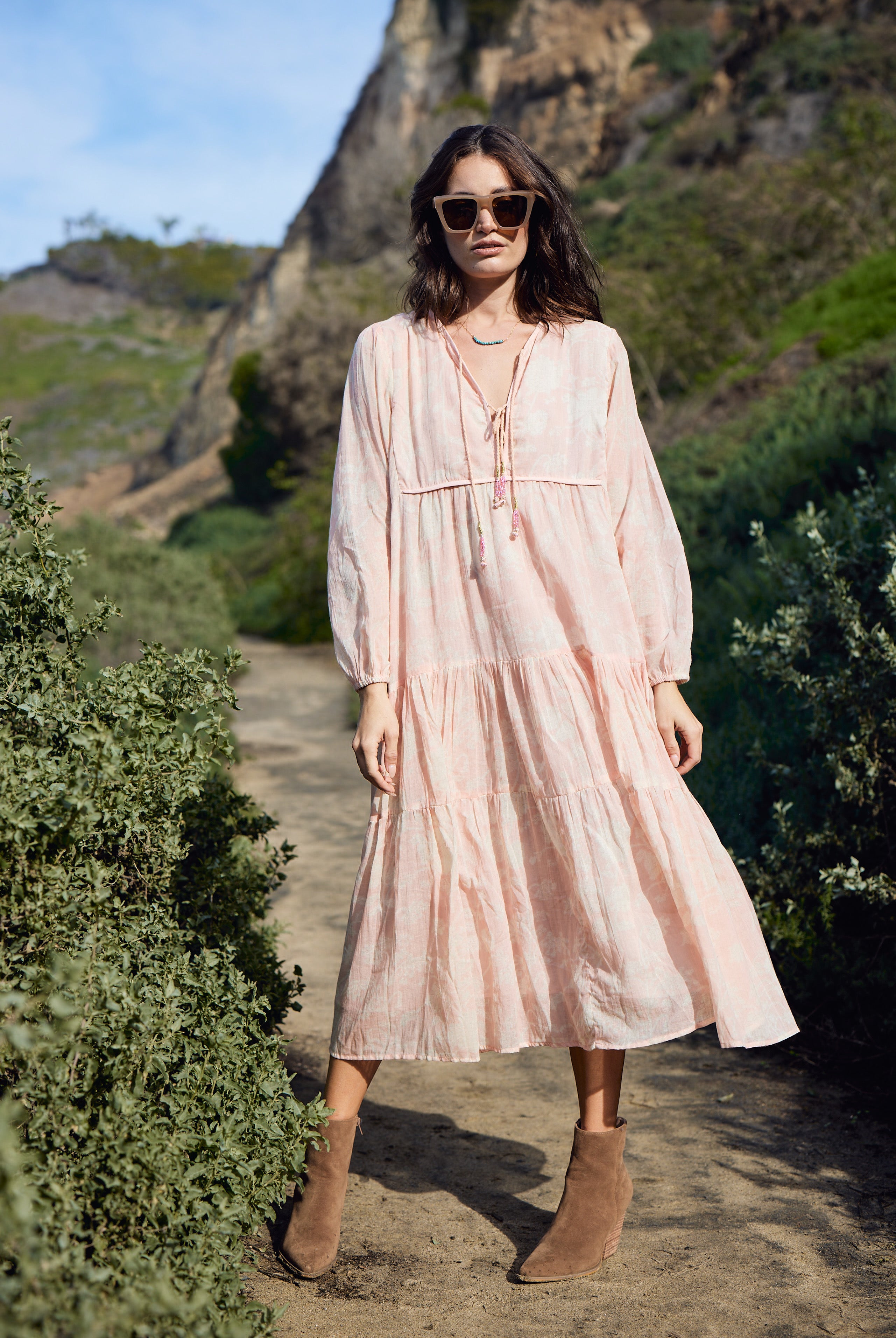 Kayla Printed Long Dress Coral