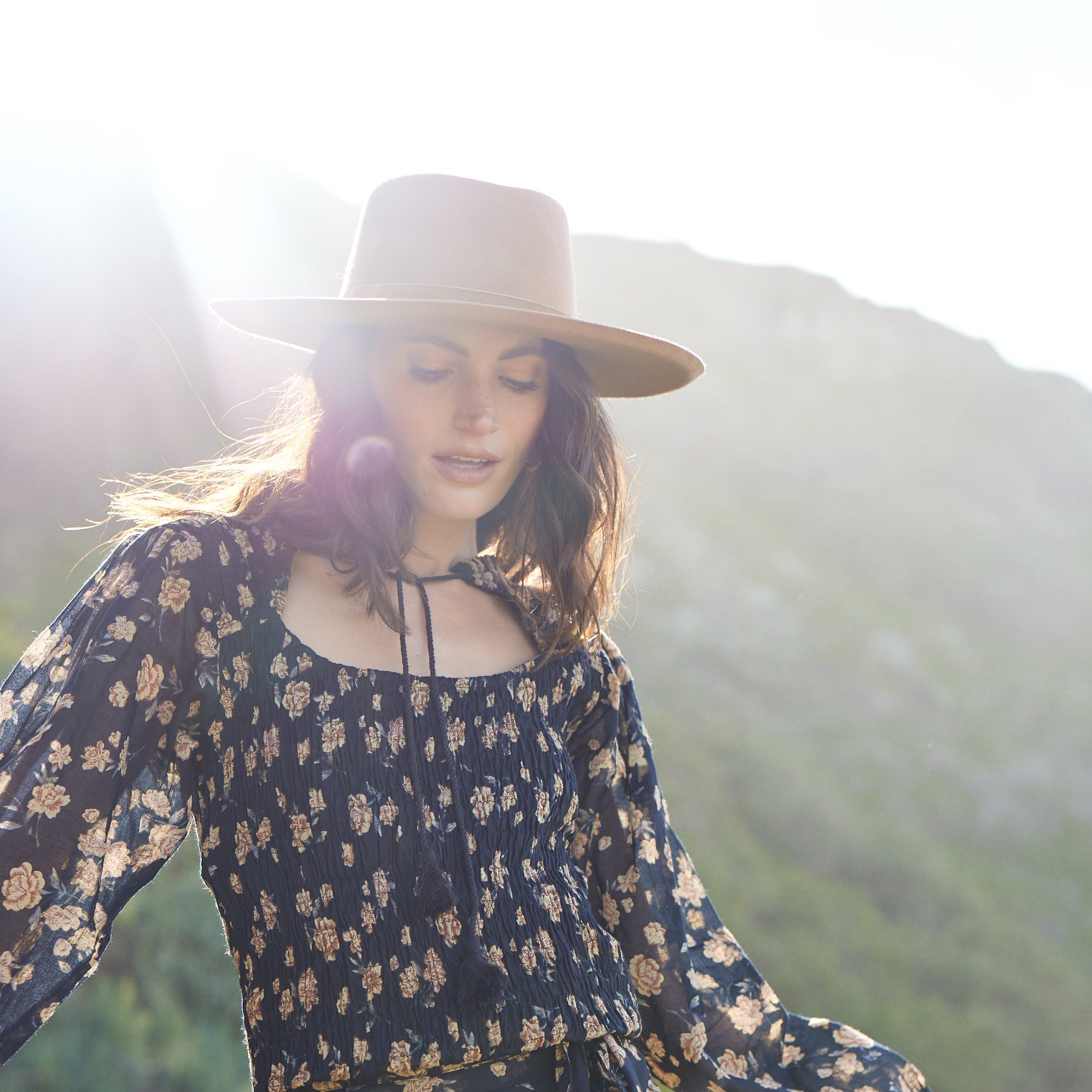 Morgan Printed Blouse Long Sleeves With Open Collar Black Rose