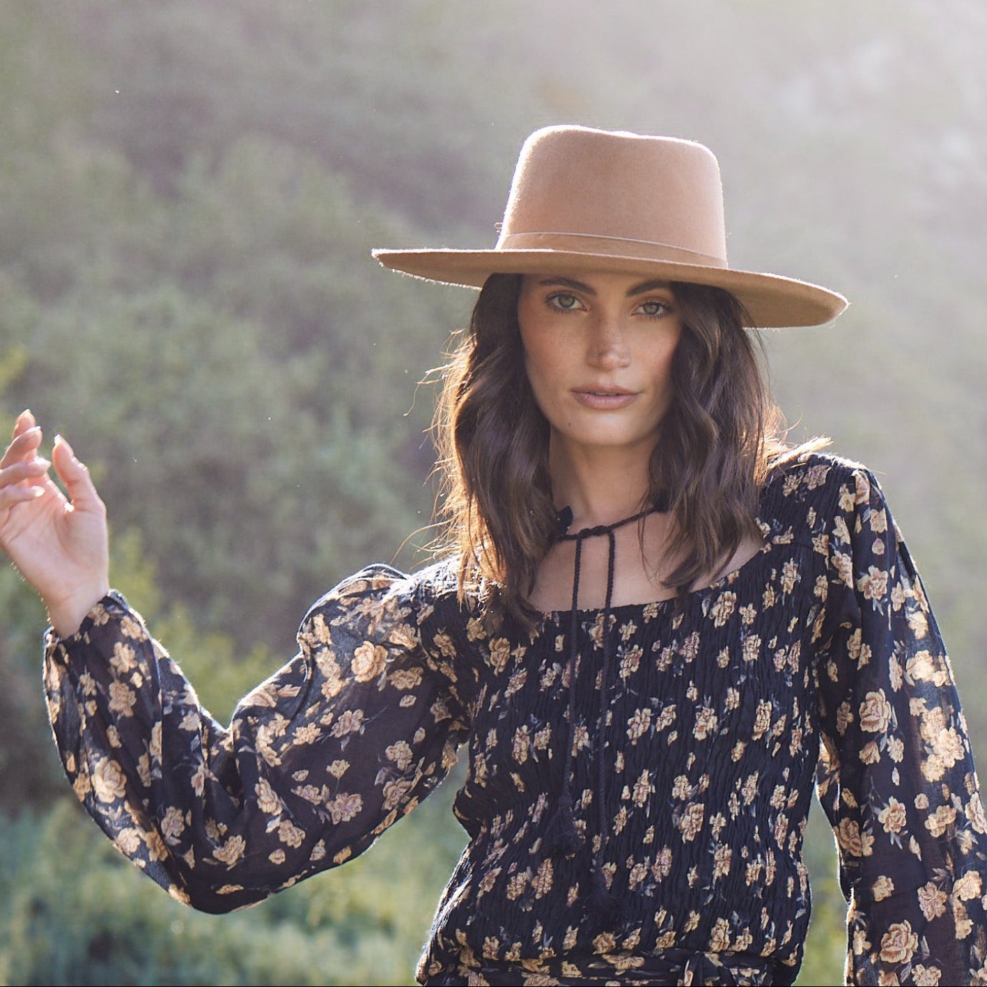 Morgan Printed Blouse Long Sleeves With Open Collar Black Rose