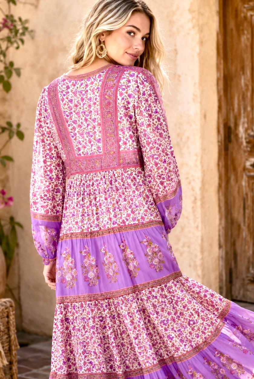 Marilou Printed Midi Dress Long Sleeves Pink