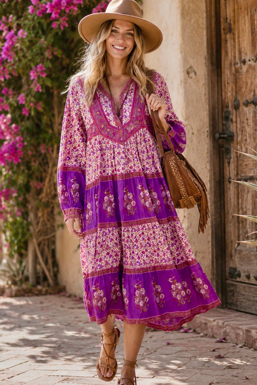 Marilou Printed Midi Dress Long Sleeves Pink