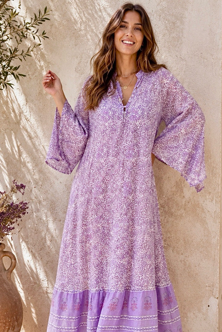 Audrey Printed Maxi Dress With Butterfly Sleeves Lilac M