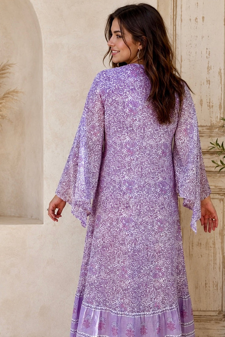 Audrey Printed Maxi Dress With Butterfly Sleeves Lilac