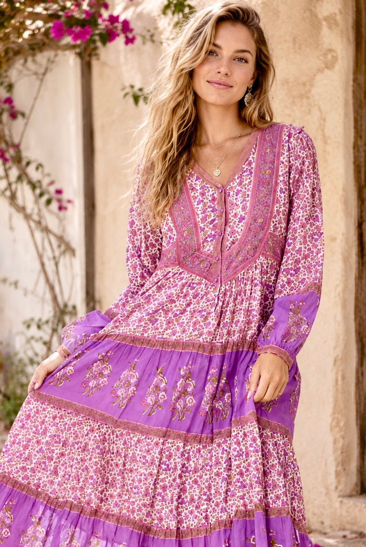 Marilou Printed Midi Dress Long Sleeves Pink