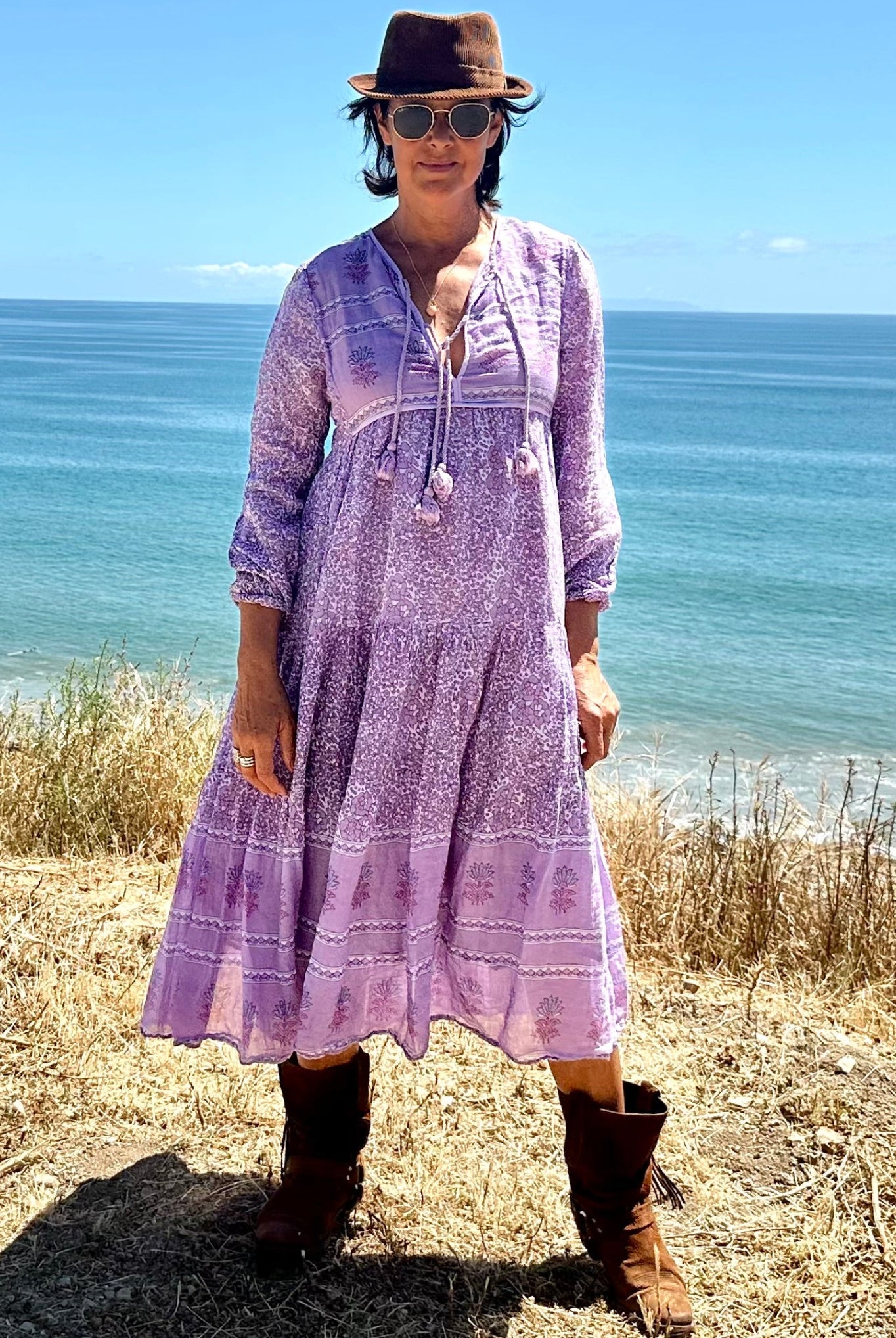 Kayla Printed Long Dress With Tassels Lilac M L
