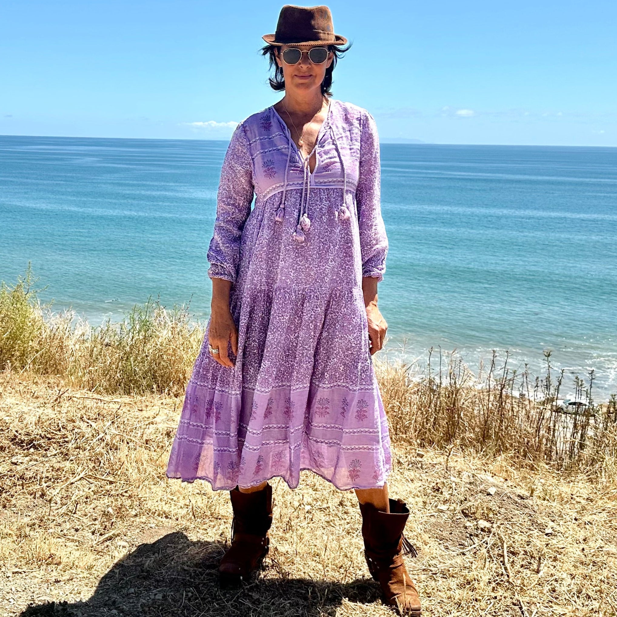 Kayla Printed Long Dress With Tassels Lilac