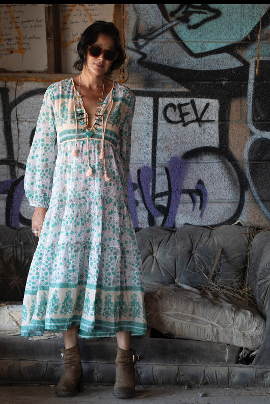 Kayla Printed Midi Dress Peach