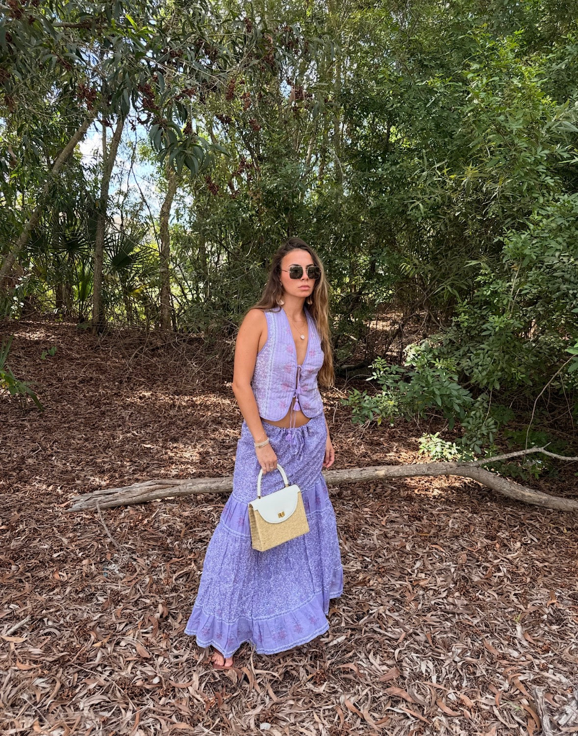 June Printed Sleeveless Vest With Tassels Lilac