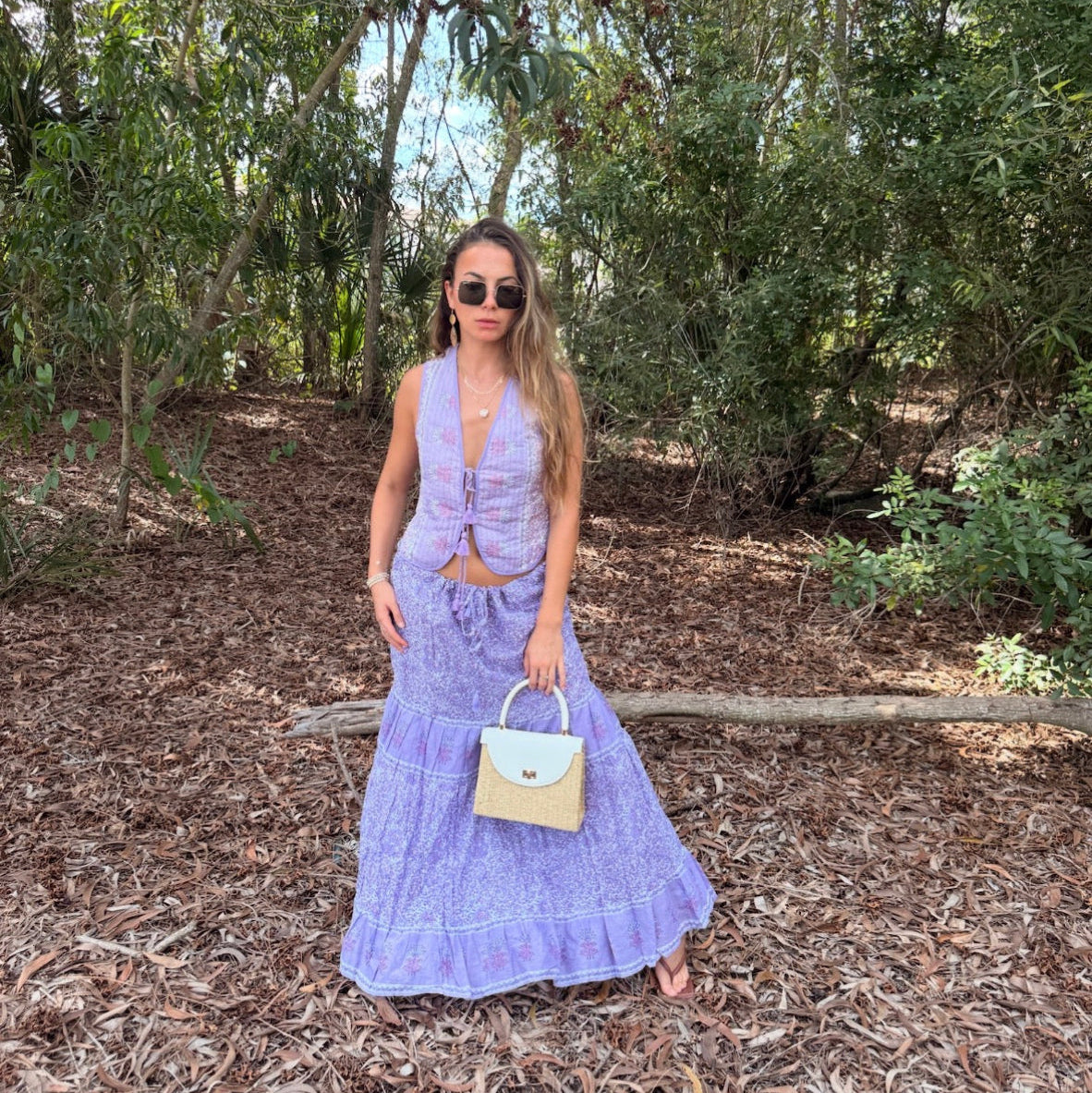 Roxane Printed Maxi Skirt with Adjustable Drawstrings Lilac